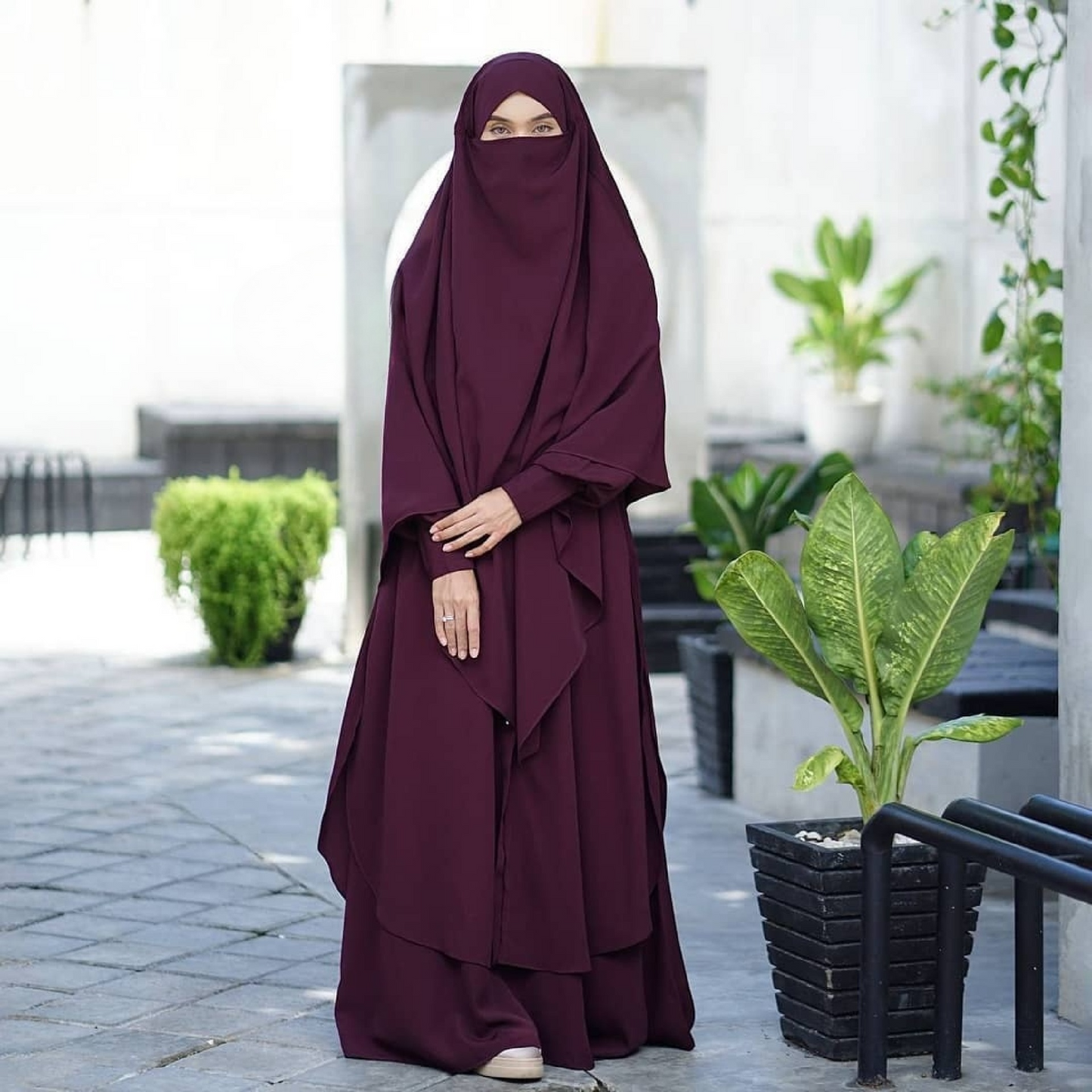 Raada French Khimar or Non Pad Abaya Semi Tunic in Maroon Color