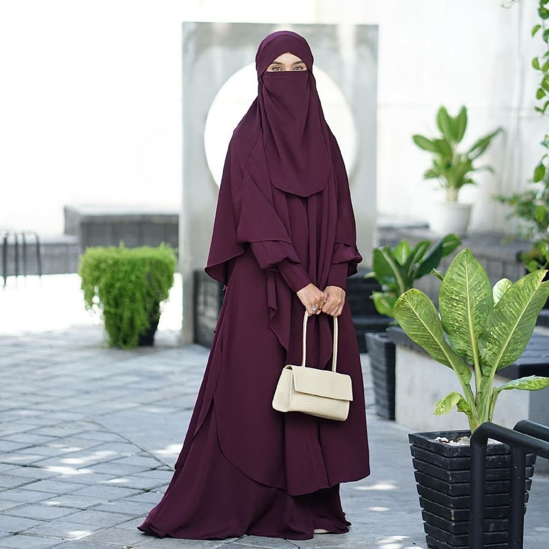 Raada French Khimar or Non Pad Abaya Semi Tunic in Maroon Color