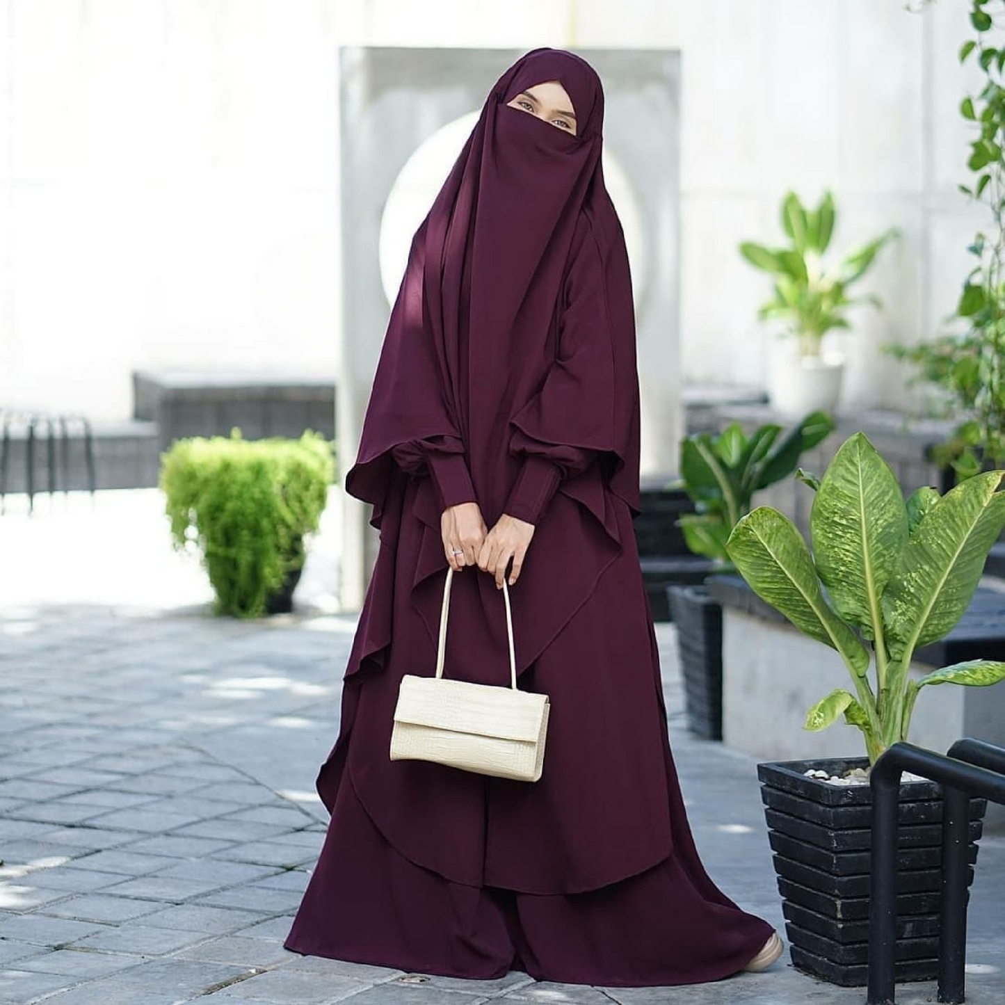 Raada French Khimar or Non Pad Abaya Semi Tunic in Maroon Color