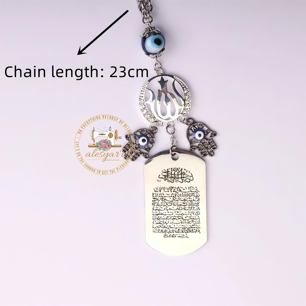 Alesyari Shop I Stainless Steel Evil Eye Car Mirror Pendant – A Trendy Fusion of Islamic and Christian Scripture Jewelry