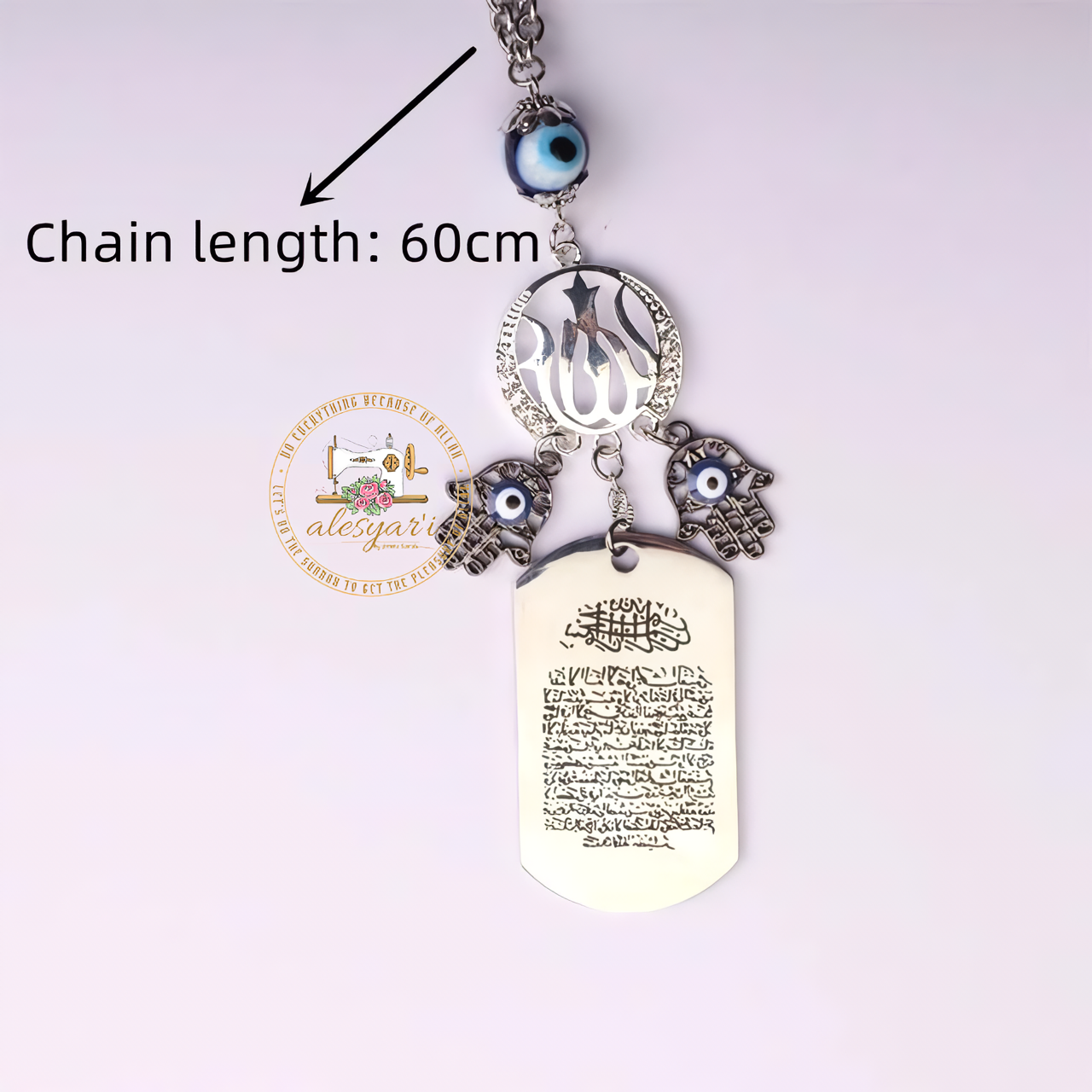 Alesyari Shop I Stainless Steel Evil Eye Car Mirror Pendant – A Trendy Fusion of Islamic and Christian Scripture Jewelry