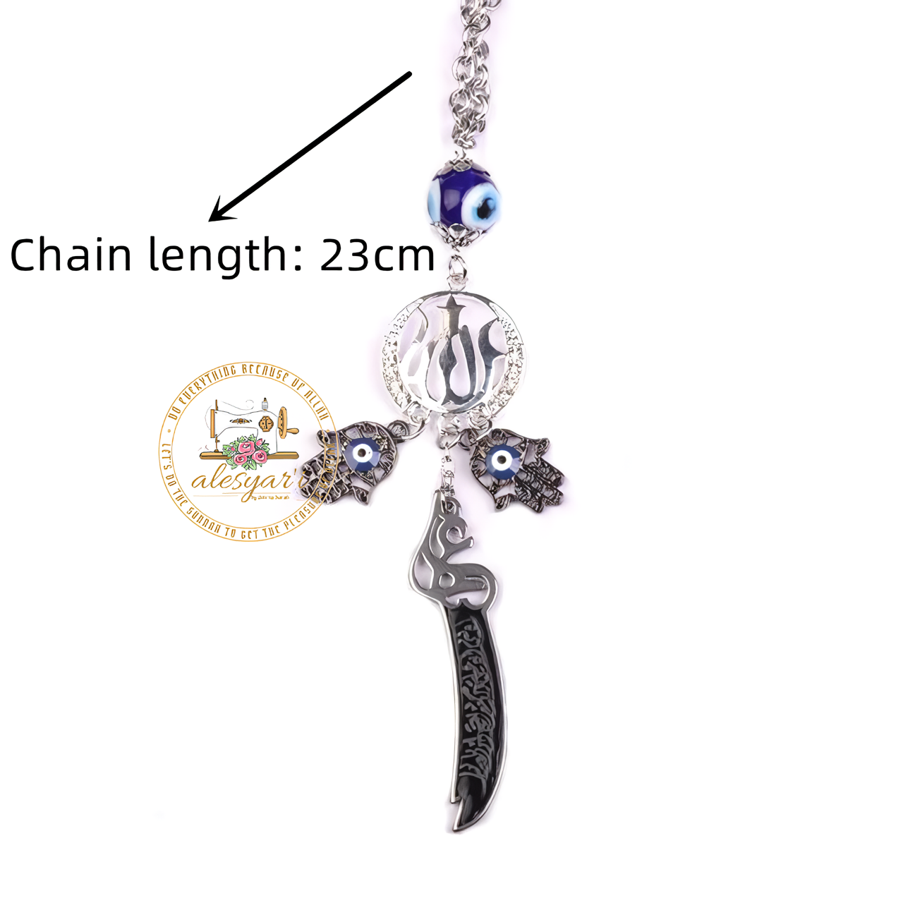 Alesyari Shop I Stainless Steel Evil Eye Car Mirror Pendant – A Trendy Fusion of Islamic and Christian Scripture Jewelry