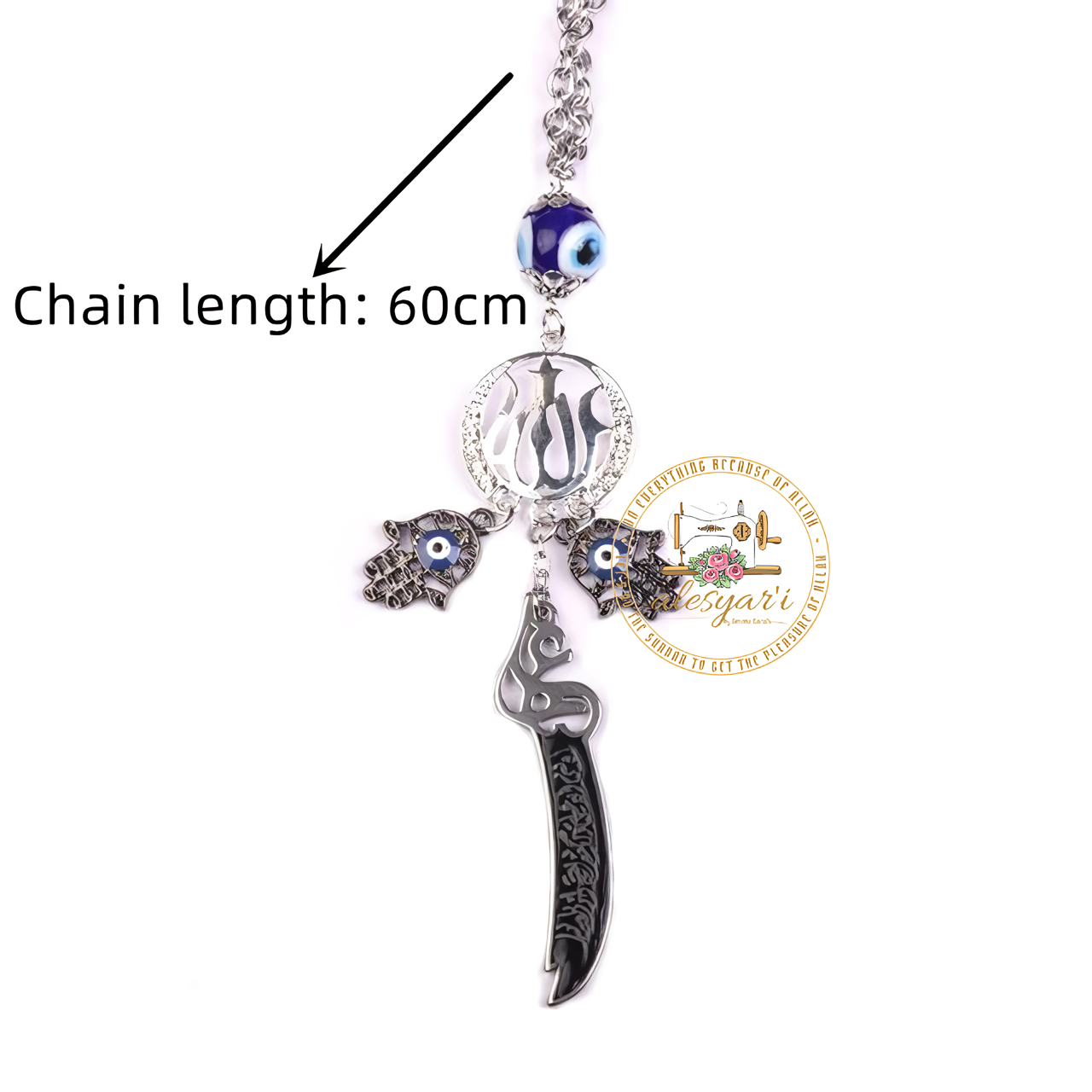 Alesyari Shop I Stainless Steel Evil Eye Car Mirror Pendant – A Trendy Fusion of Islamic and Christian Scripture Jewelry