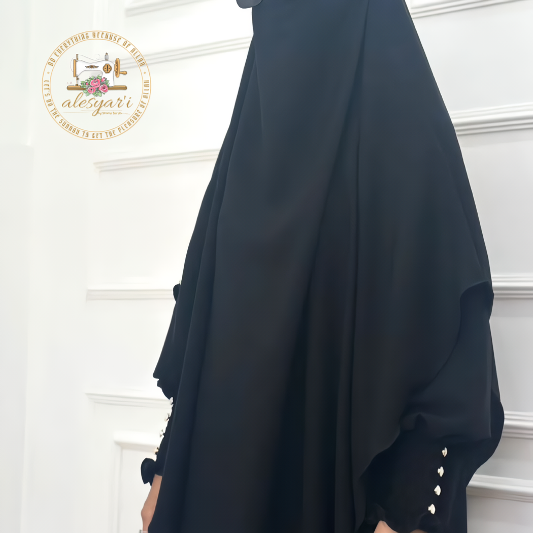 Alesyari Shop I Jet Black Mina Mazen Abaya Set Premium Comfort for Haji and Umrah