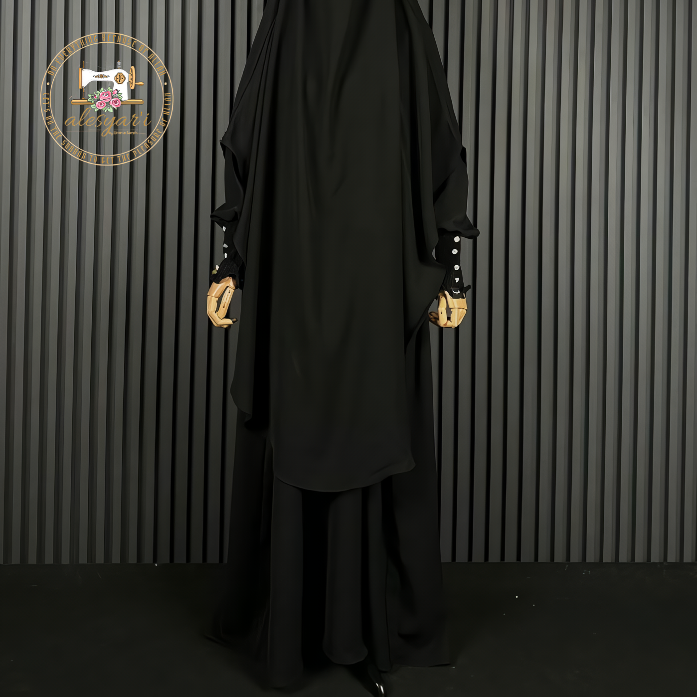 Alesyari Shop I Jet Black Mina Mazen Abaya Set Premium Comfort for Haji and Umrah