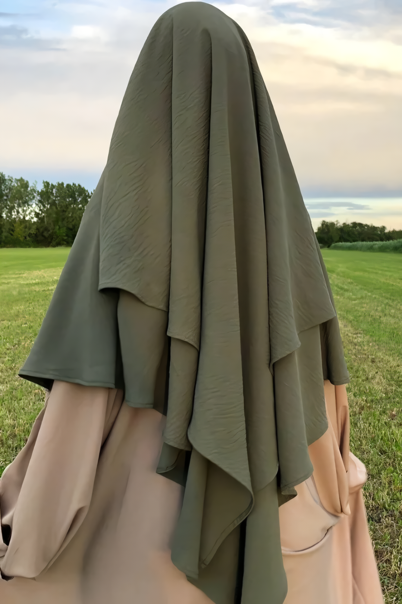 1pcs French Khimar and Half Niqab 2 Layer from Crinkle Airflow Fabric