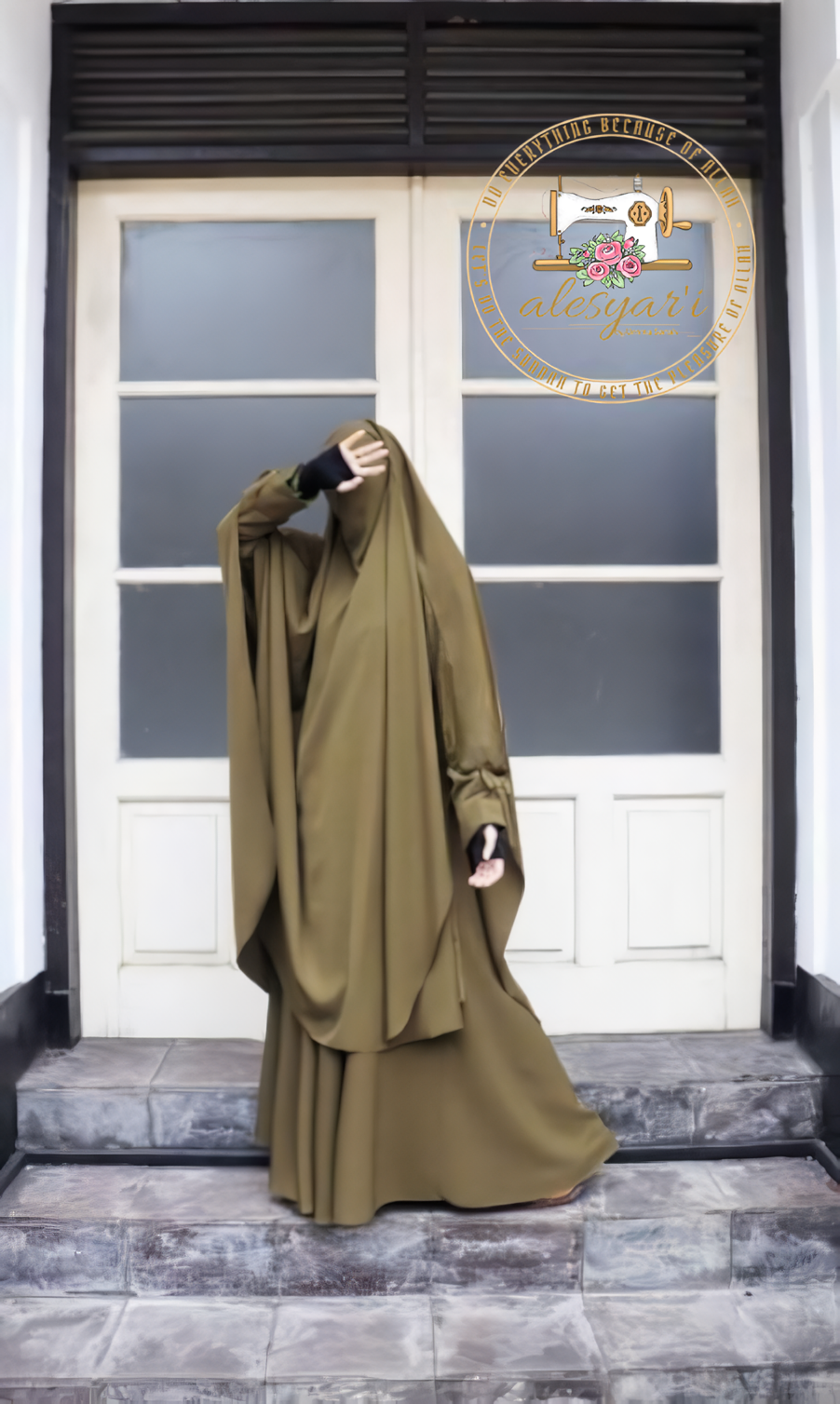 Alesyari Shop I Beautiful Umbrella Set Abaya with French Khimar Jumbo, Free Cadar Bandana, Made of Luxury Wolfis Material with Special Nursing Zipper for Mothers