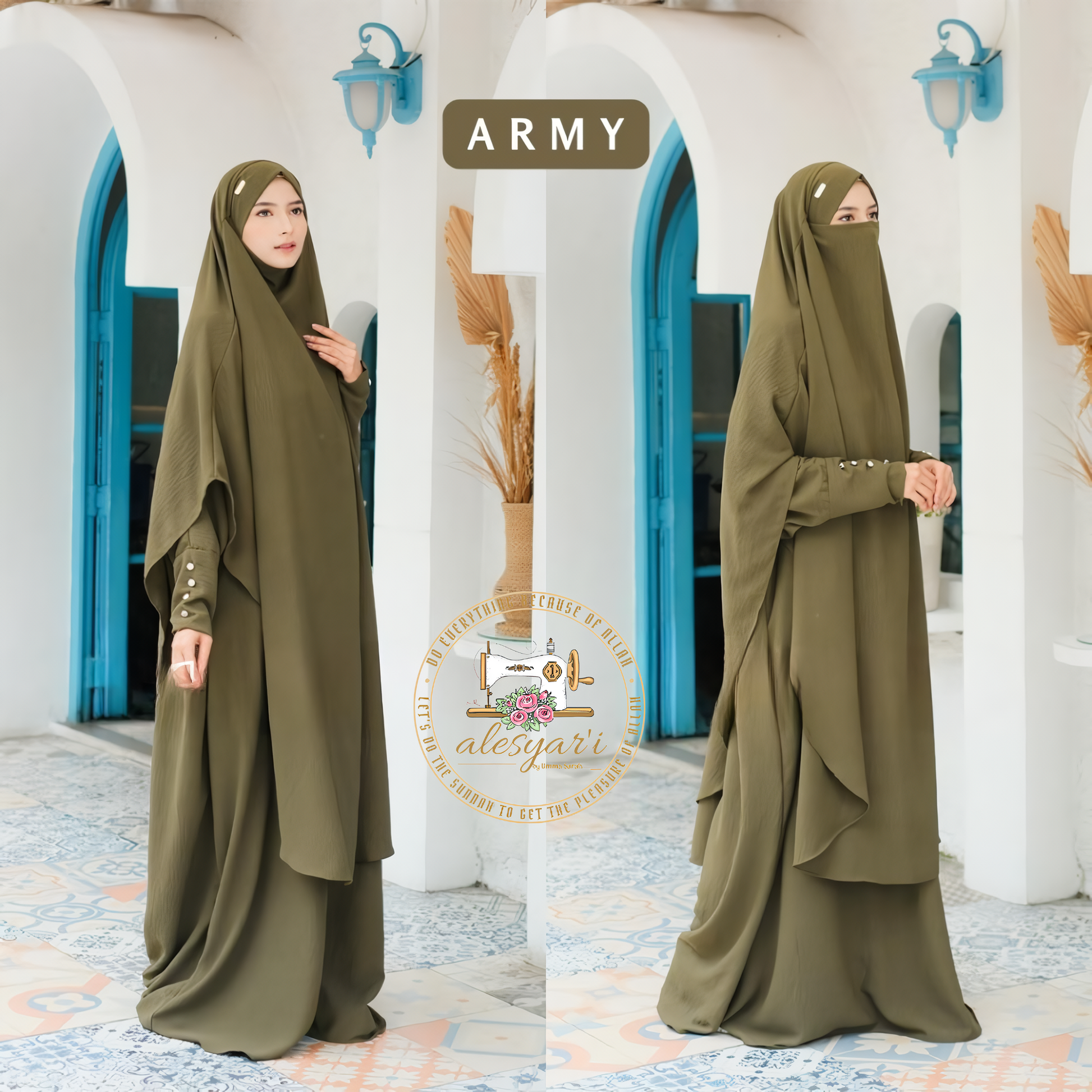 Alesyari Shop I Sacred Pilgrimage Attire 2024 Umrah and Hajj Abaya Set with Long French Khimar