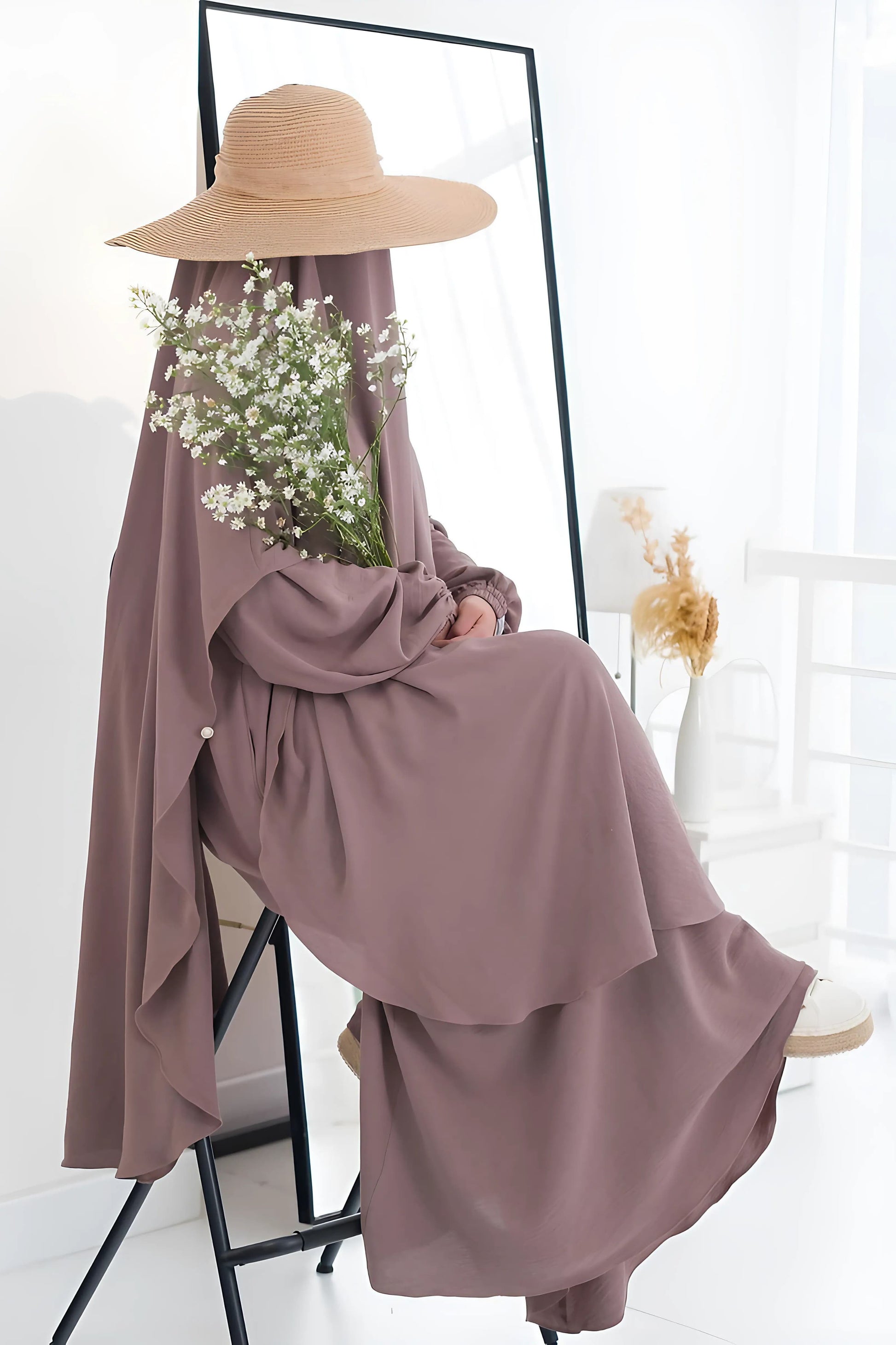 Azzura Crinkle Muslim Abaya French Khimar Set Modest Islamic Dress for Women Daily Prayer Ramadan Eid Outfit