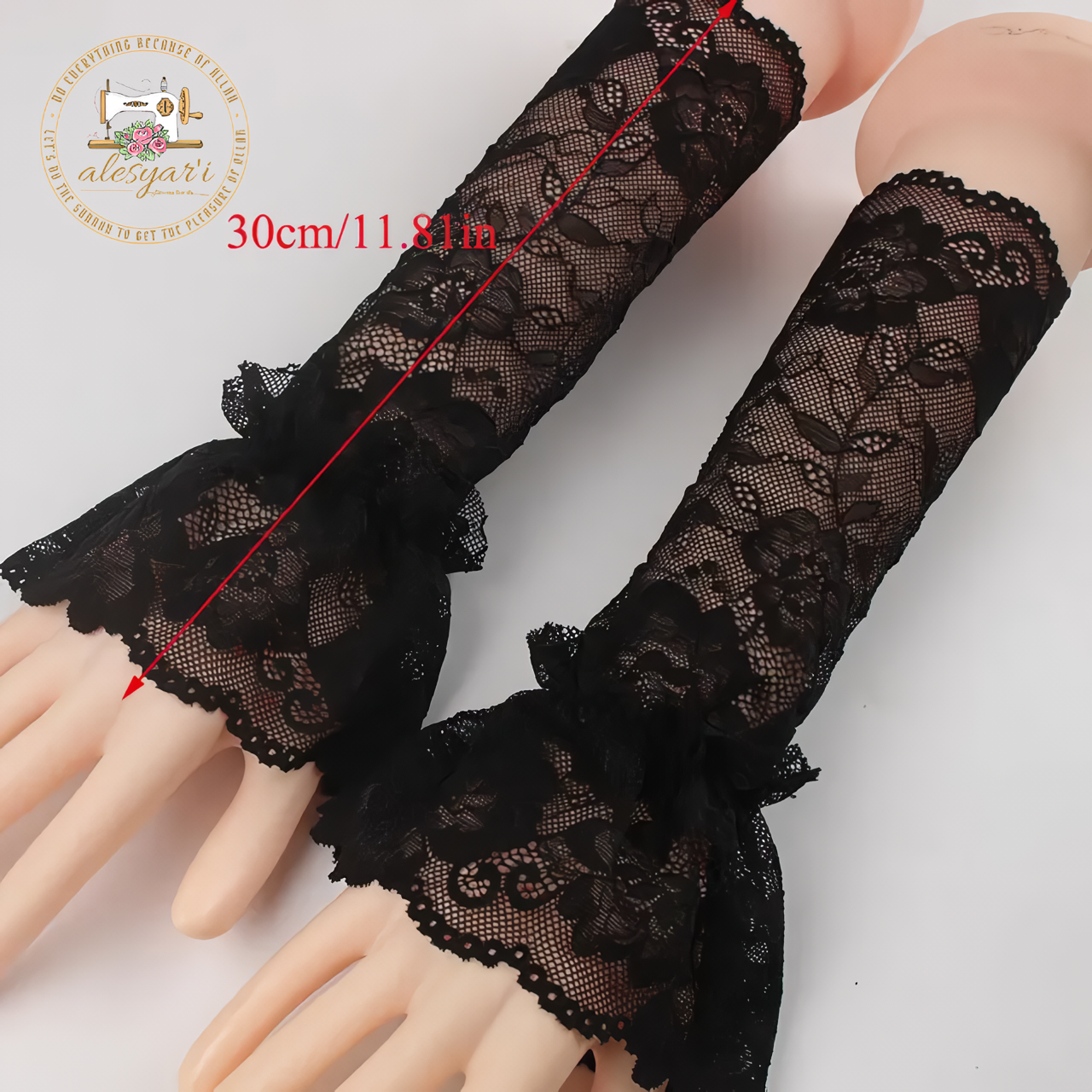 Alesyari Shop I Summer Sunscreen Lace Gloves Stylish Pair of Long Fingerless Silk Mittens with Elastic Sleeves for Women