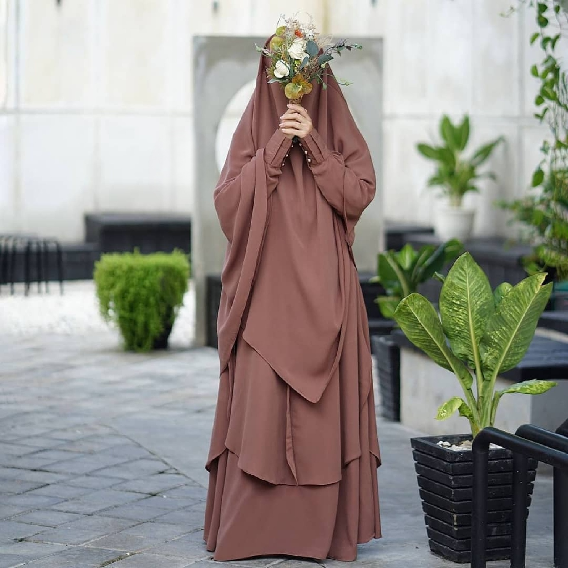 Raada French Khimar or Non Pad Abaya Semi Tunic in Milo Color