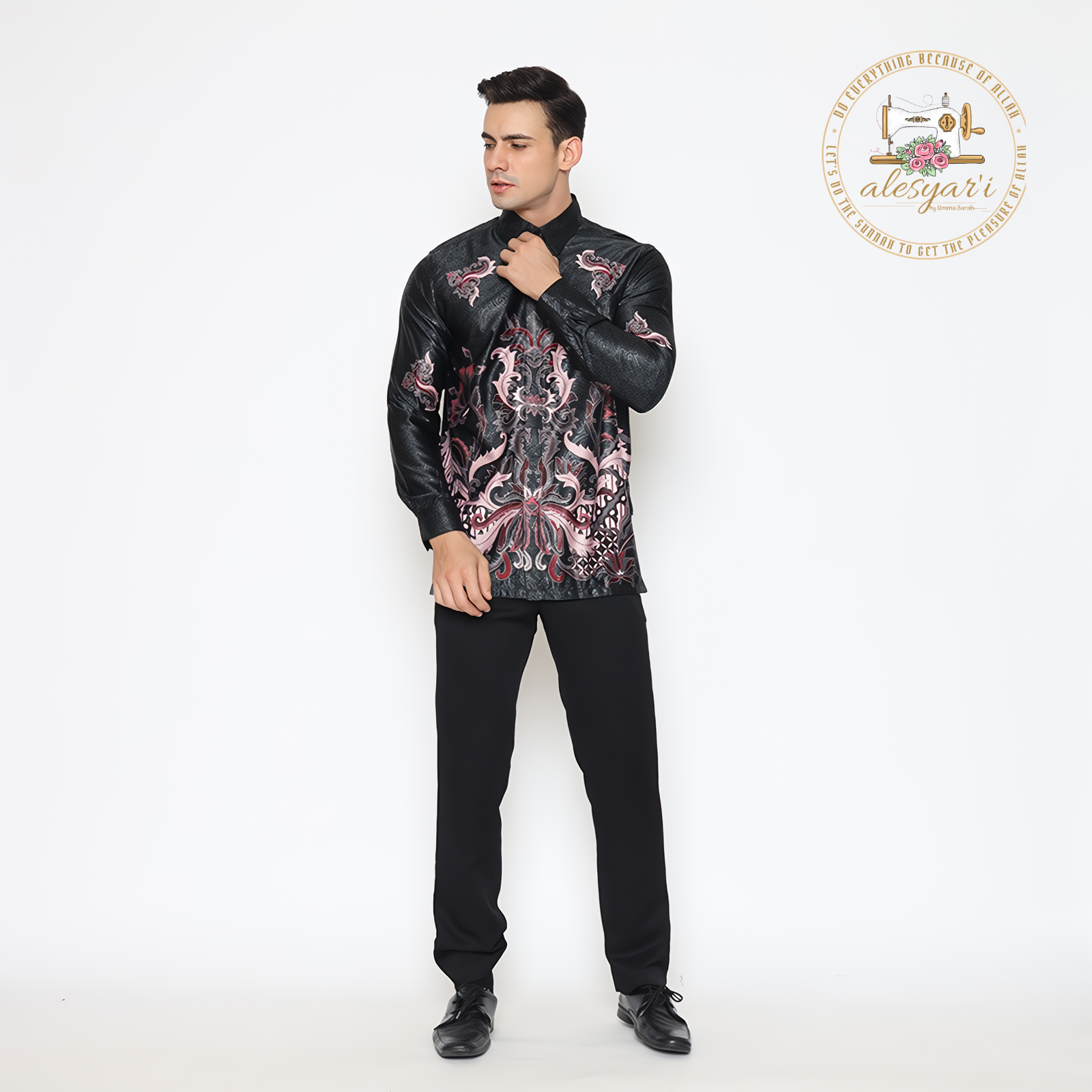 Alesyari Shop I An Elegant Party-Ready Semi-Silk Long Shirt for Men in Batik Print