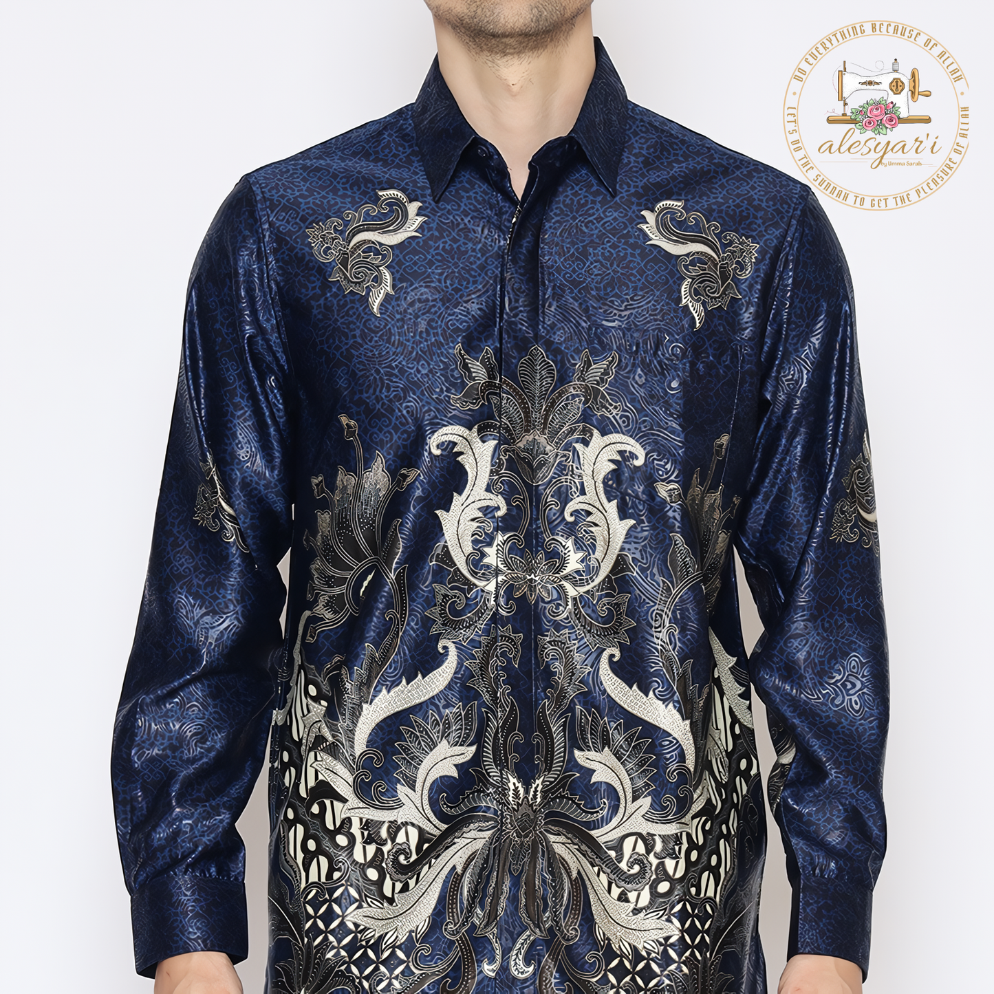 Alesyari Shop I An Elegant Party-Ready Semi-Silk Long Shirt for Men in Batik Print