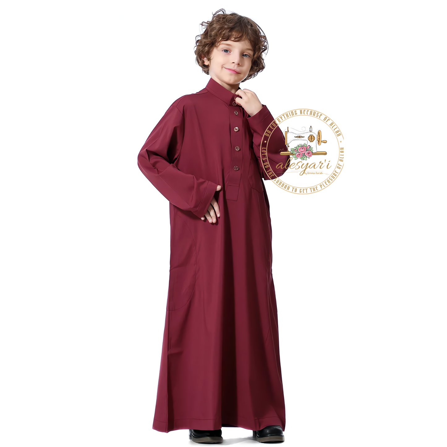 Alesyari Shop I Boys Kids Islamic Muslim Juba Kaftan Robe Arabian Dubai Qatar Boy Long Sleeve Shirt Abaya Robe Dress Solid Color