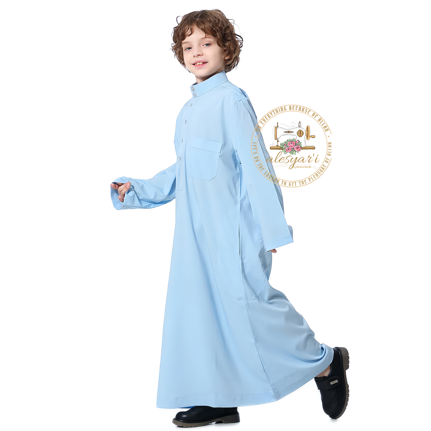 Alesyari Shop I Boys Kids Islamic Muslim Juba Kaftan Robe Arabian Dubai Qatar Boy Long Sleeve Shirt Abaya Robe Dress Solid Color