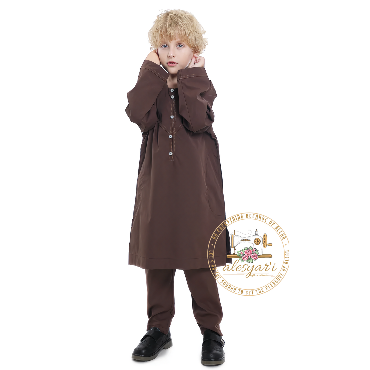 Saudi Arabia Children Robe Muslim Clothes Kids Qamis Boy Jubba Thobe 2 Piece Set Islamic Clothing Men Party Abaya Kaftan