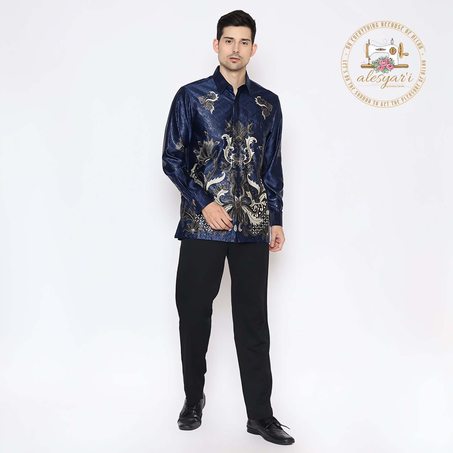 Alesyari Shop I An Elegant Party-Ready Semi-Silk Long Shirt for Men in Batik Print