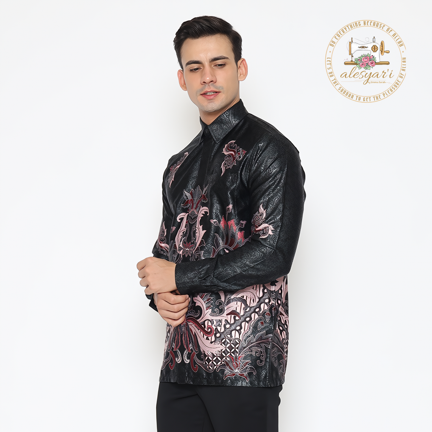 Alesyari Shop I An Elegant Party-Ready Semi-Silk Long Shirt for Men in Batik Print