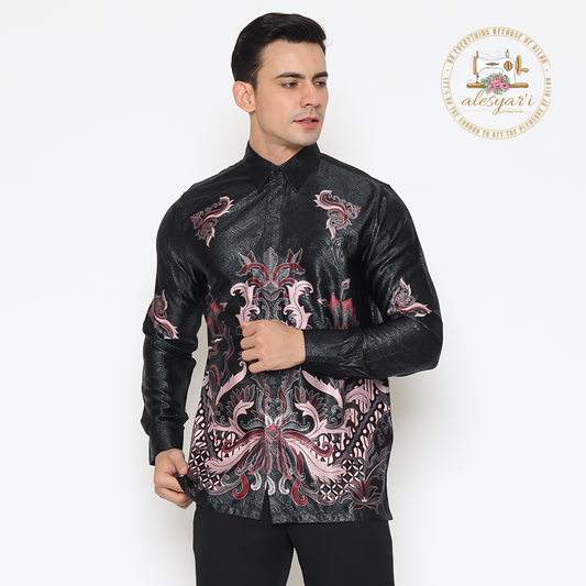 Alesyari Shop I An Elegant Party-Ready Semi-Silk Long Shirt for Men in Batik Print