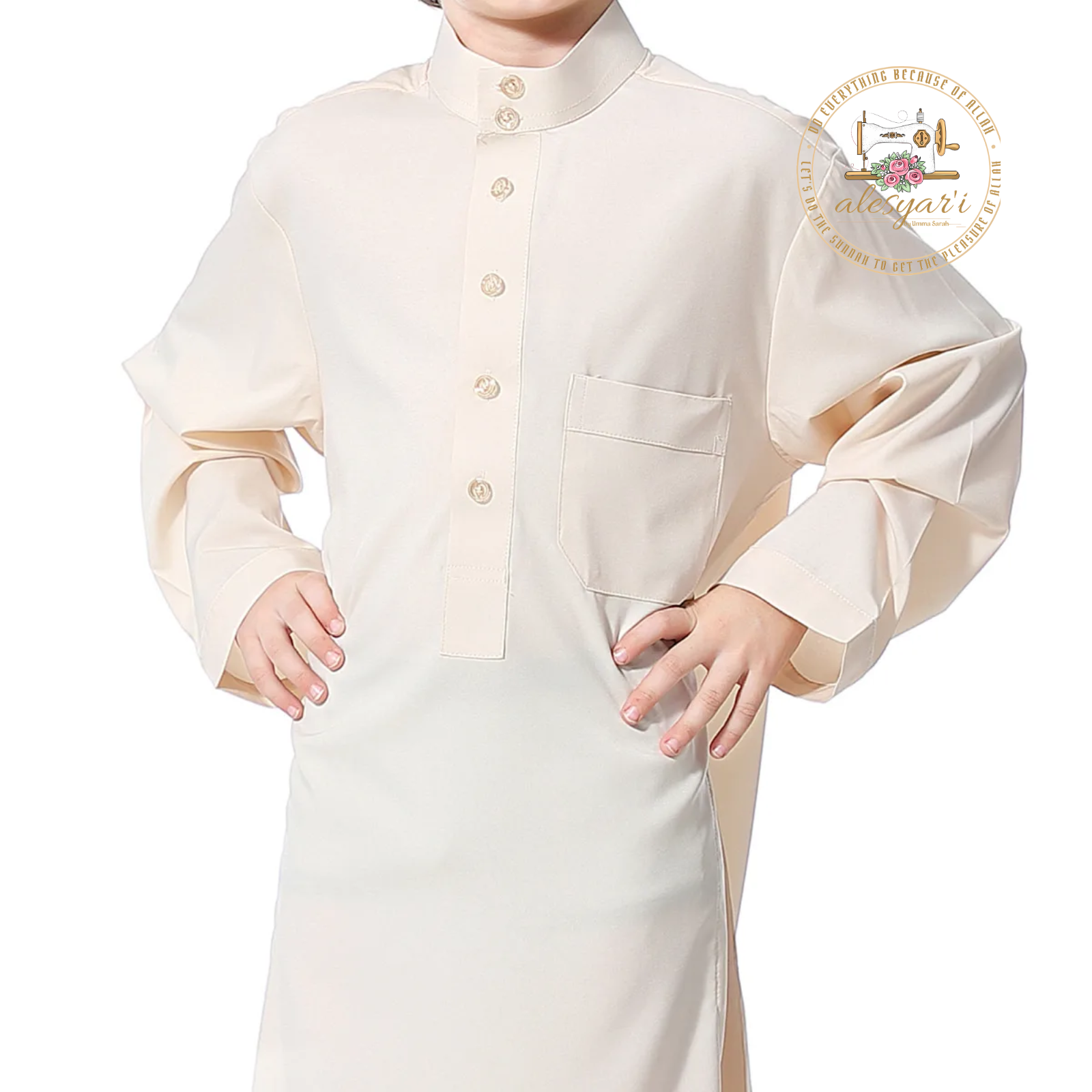 Alesyari Shop I Boys Kids Islamic Muslim Juba Kaftan Robe Arabian Dubai Qatar Boy Long Sleeve Shirt Abaya Robe Dress Solid Color