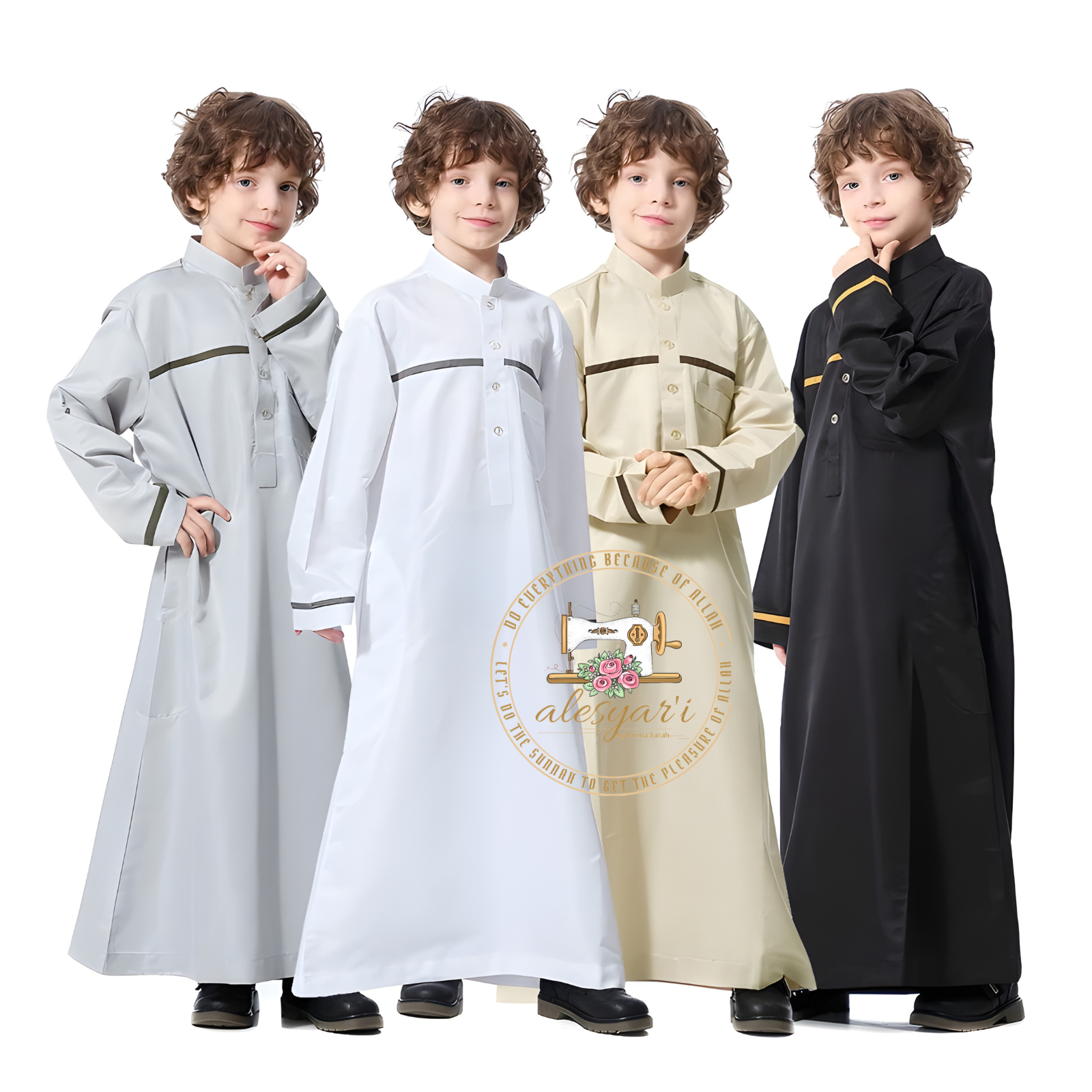 Alesyari Shop I Muslim Children Abaya Kaftan Islam Clothing Boys Kids Maxi Dress Prayer Robe