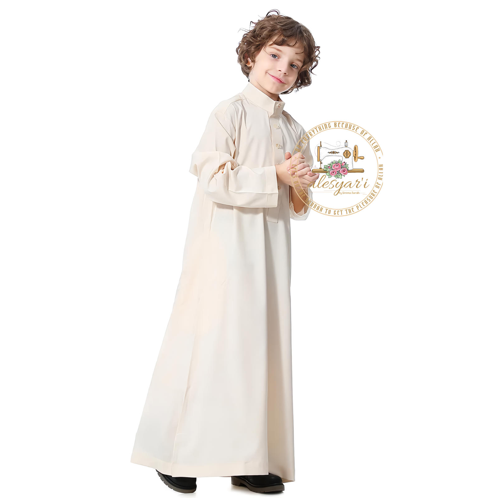 Alesyari Shop I Boys Kids Islamic Muslim Juba Kaftan Robe Arabian Dubai Qatar Boy Long Sleeve Shirt Abaya Robe Dress Solid Color