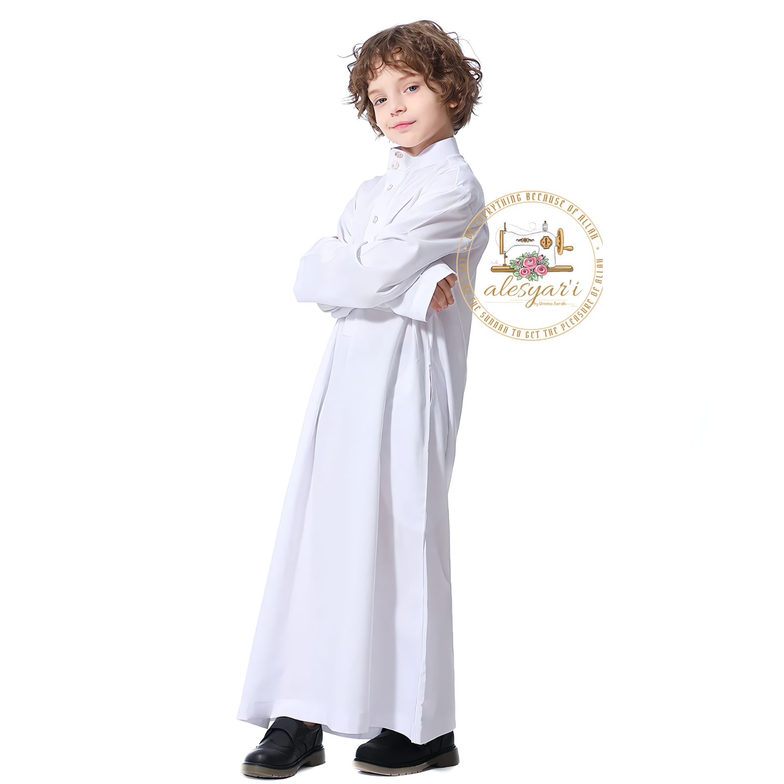 Alesyari Shop I Boys Kids Islamic Muslim Juba Kaftan Robe Arabian Dubai Qatar Boy Long Sleeve Shirt Abaya Robe Dress Solid Color