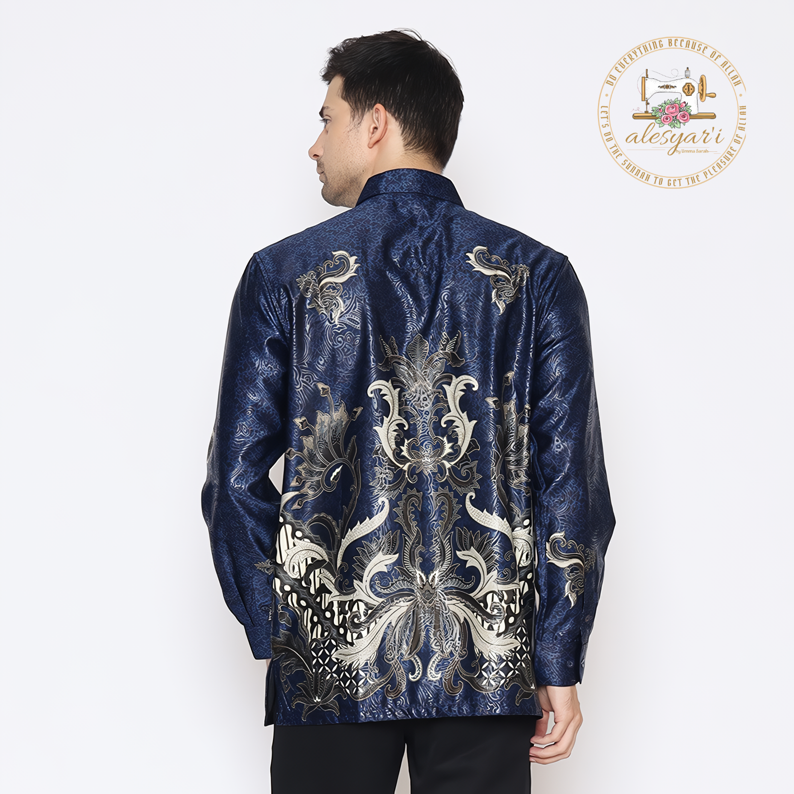 Alesyari Shop I An Elegant Party-Ready Semi-Silk Long Shirt for Men in Batik Print