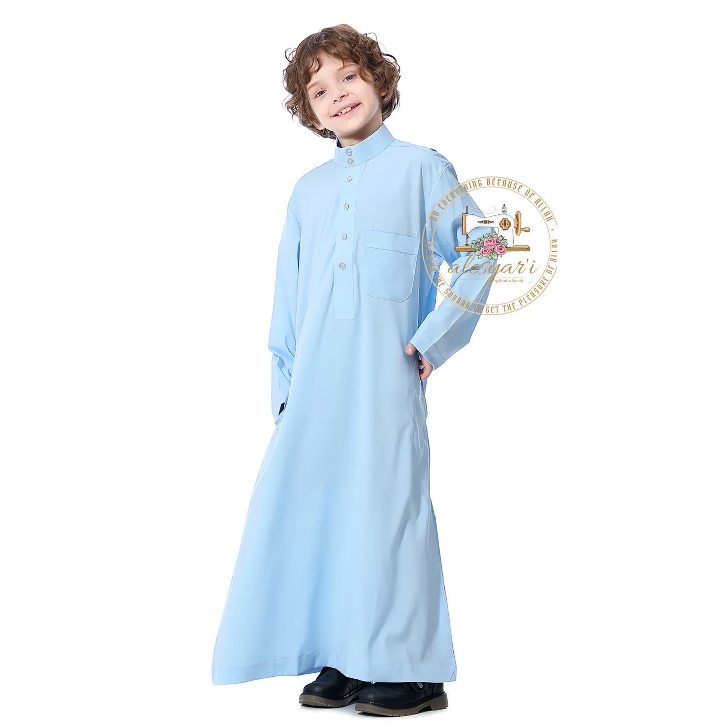 Alesyari Shop I Boys Kids Islamic Muslim Juba Kaftan Robe Arabian Dubai Qatar Boy Long Sleeve Shirt Abaya Robe Dress Solid Color