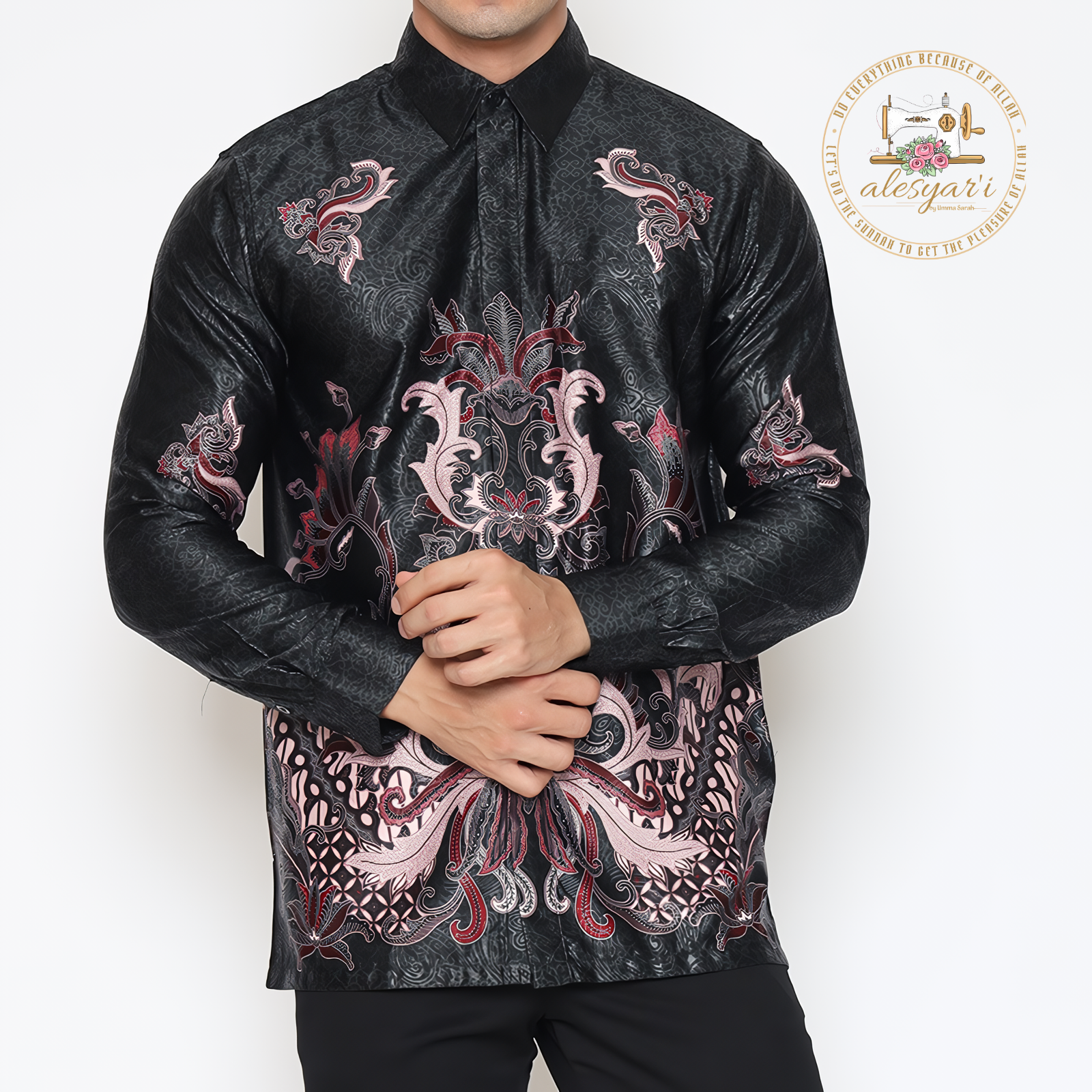 Alesyari Shop I An Elegant Party-Ready Semi-Silk Long Shirt for Men in Batik Print