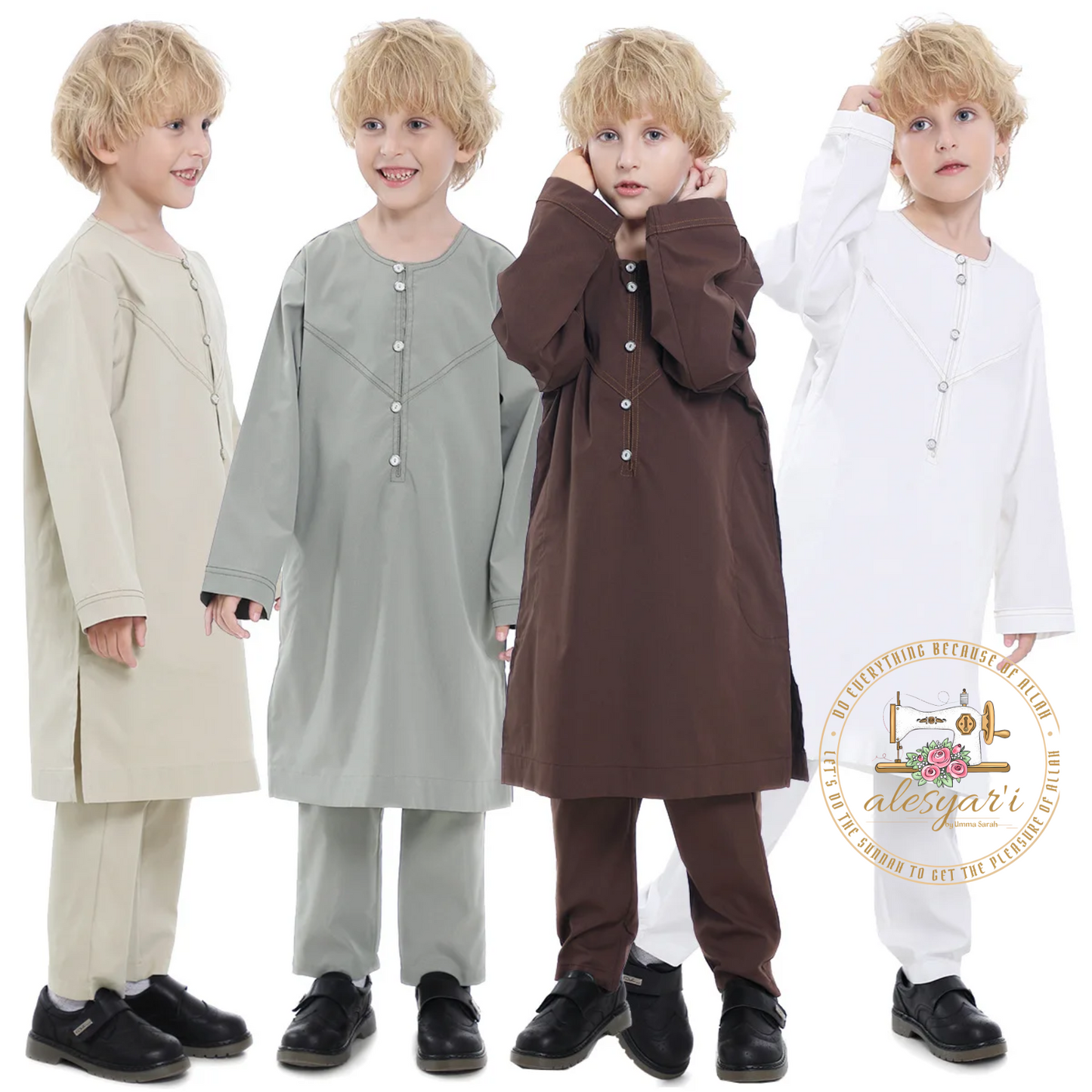 Saudi Arabia Children Robe Muslim Clothes Kids Qamis Boy Jubba Thobe 2 Piece Set Islamic Clothing Men Party Abaya Kaftan