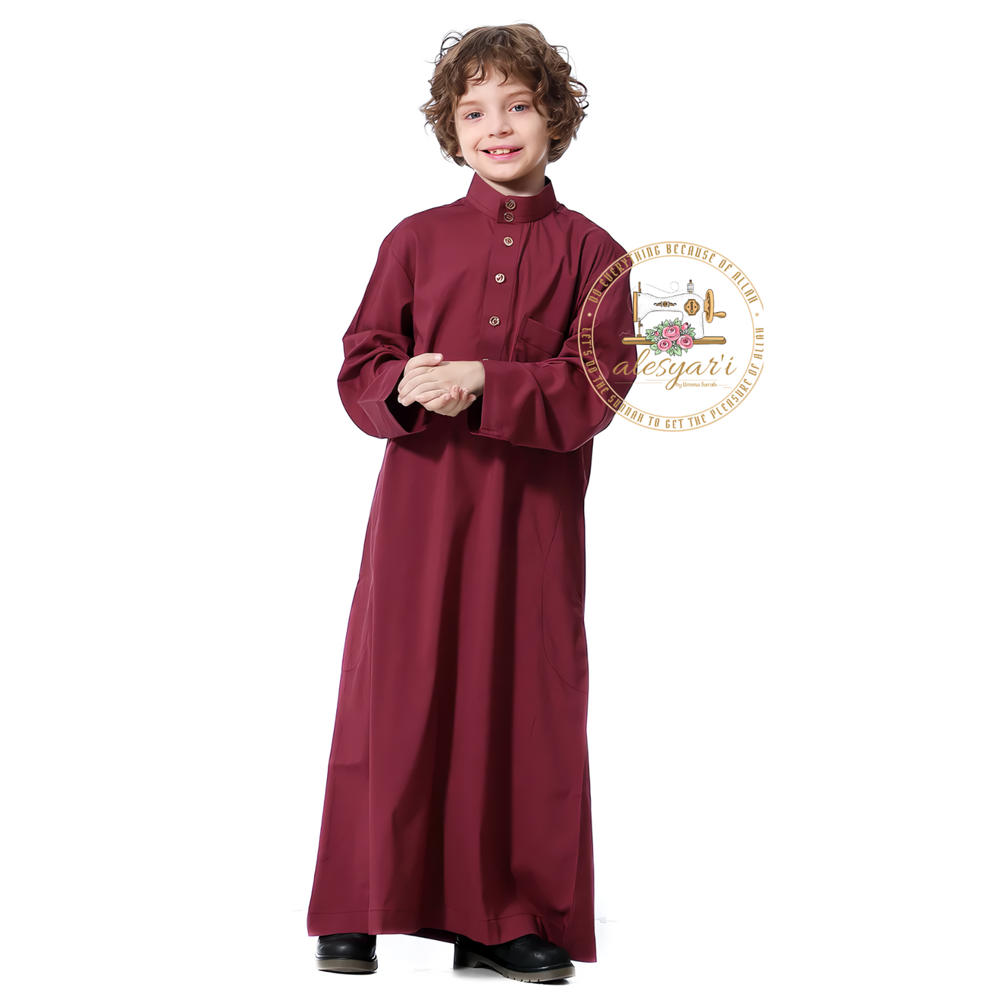 Alesyari Shop I Boys Kids Islamic Muslim Juba Kaftan Robe Arabian Dubai Qatar Boy Long Sleeve Shirt Abaya Robe Dress Solid Color