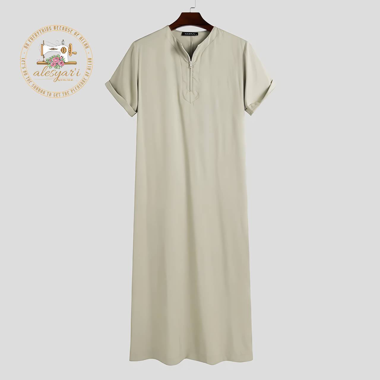 Alesyari Shop I 2024 Mens Muslim Robe - Casual Abaya with Stand Collar, Long Sleeves, and Solid Arab Jubba