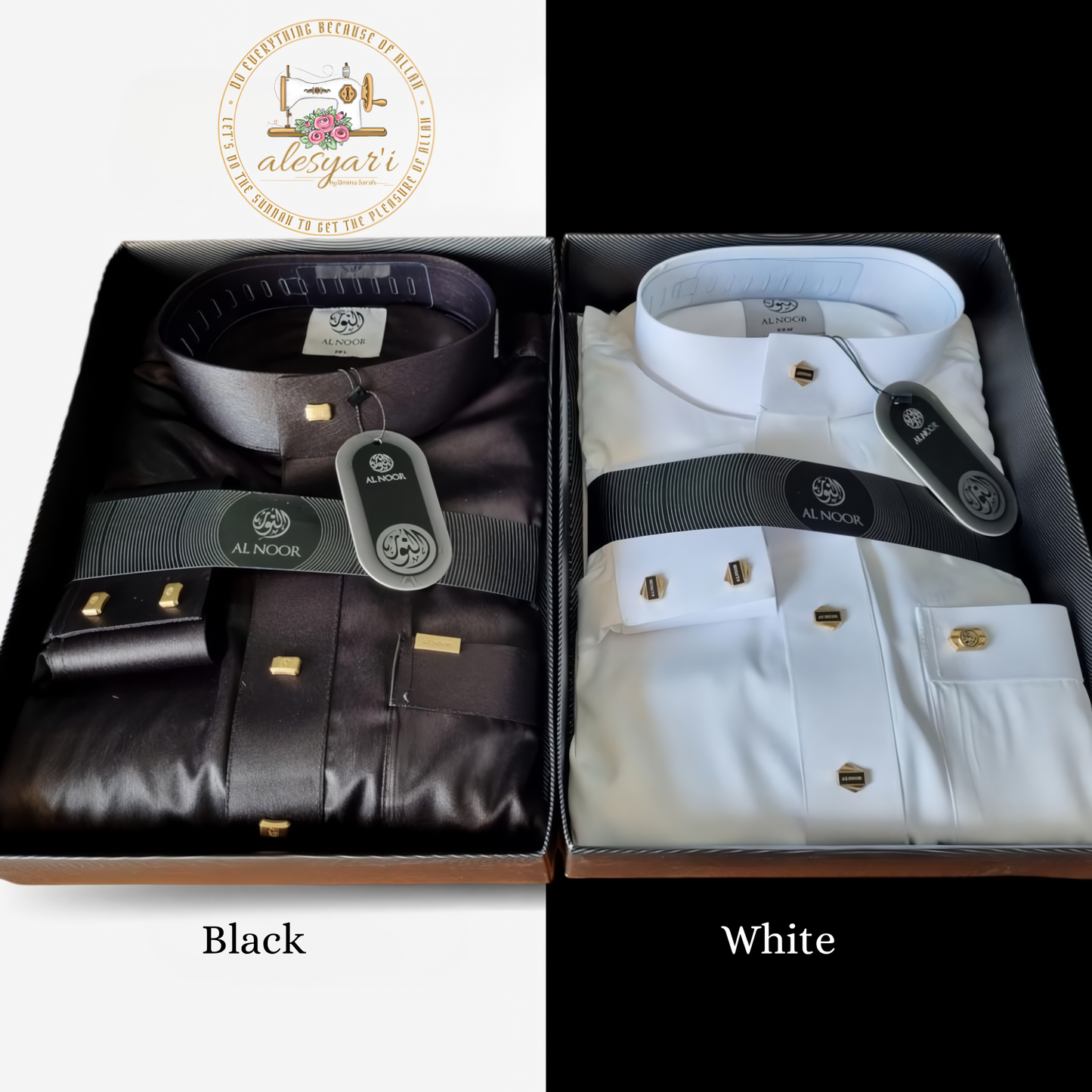 Alesyari Shop I Men's Premium Robe Elegantly Crafted with Cuffs and Non-Cuffs in Luxurious Polyester, Imported Buttons, Available in White and Black