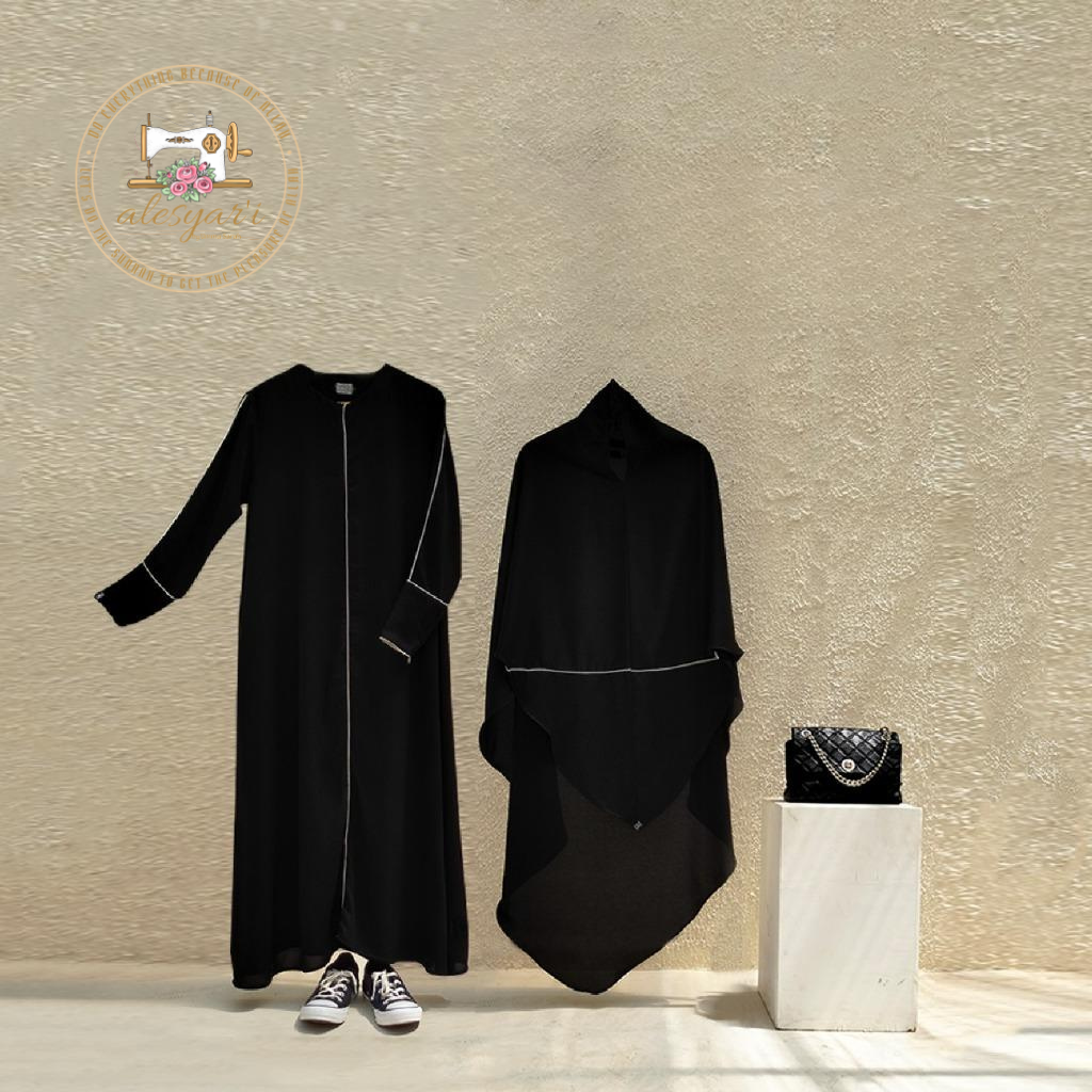 Alesyari Shop I Exclusive Fursan Silk Syari Abaya Luxuriously Cool and Comfortable Set