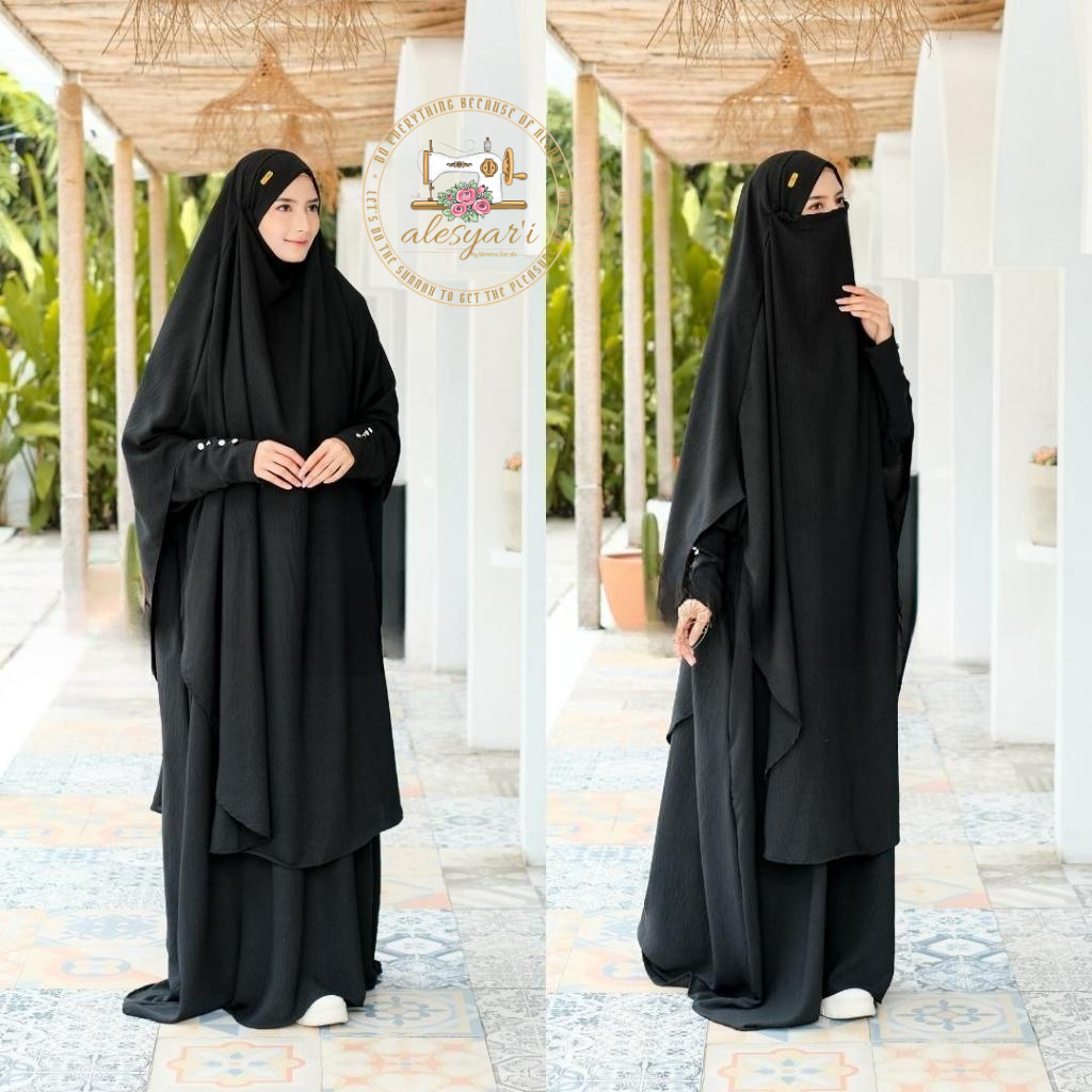 Alesyari Shop I Sacred Pilgrimage Attire 2024 Umrah and Hajj Abaya Set with Long French Khimar