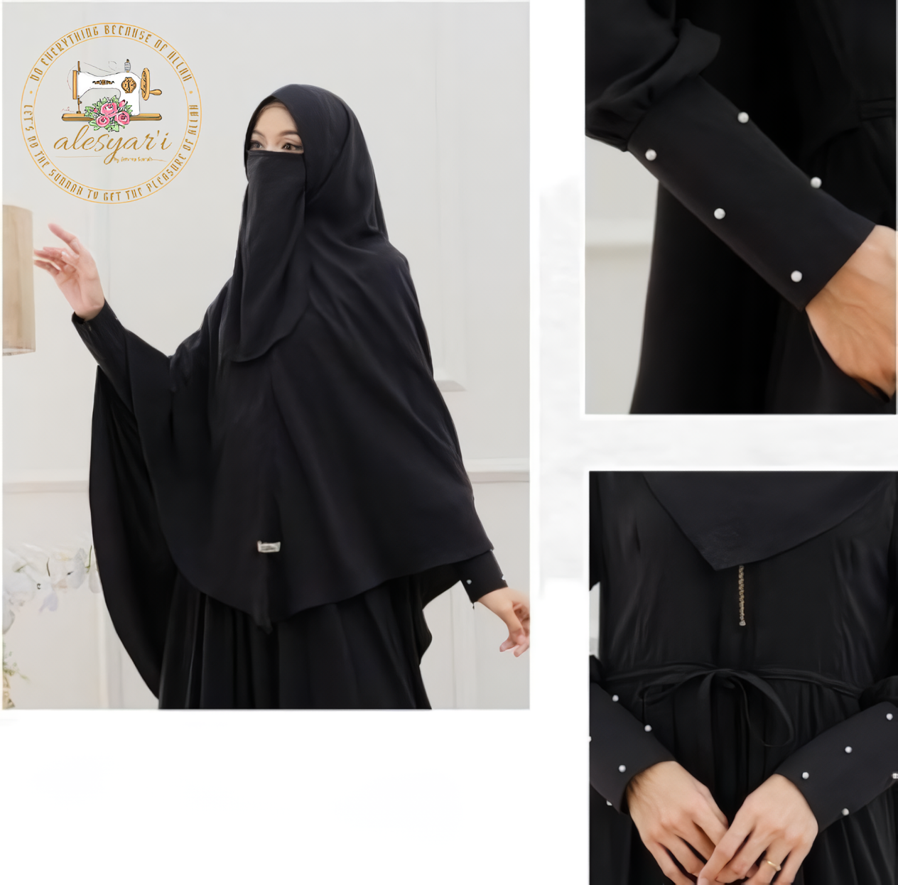 Alesyari Shop I French Khimar Muslim Abaya Smocking Sleeve Prayer Dress Women Jilbab Islamic Clothing Dubai Saudi Black Robe Turkish Modesty