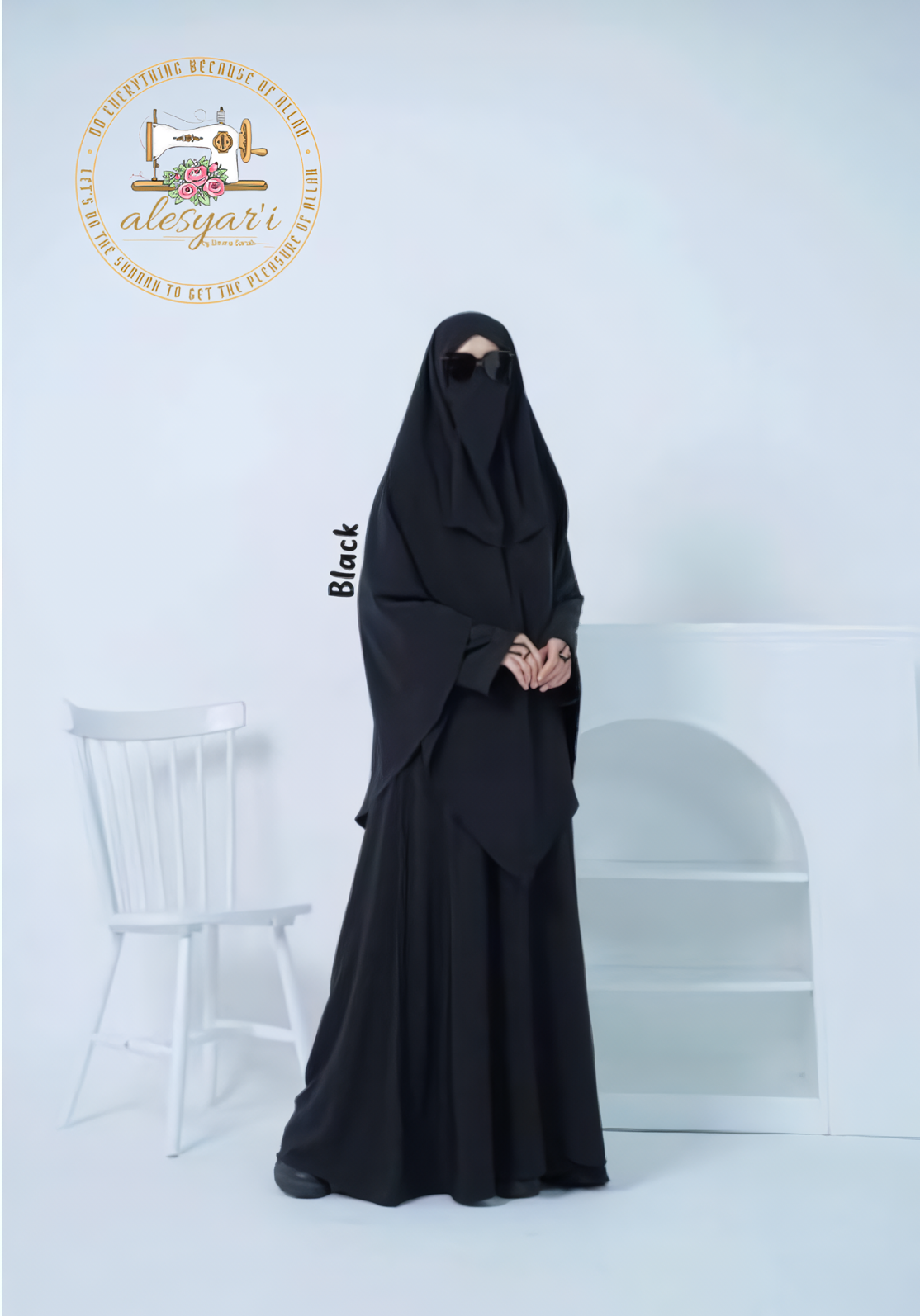 Alesyari Shop I Ramadan Eid women Elegance Modest Hijab Set with Khimar, Veil, and Plain Robe