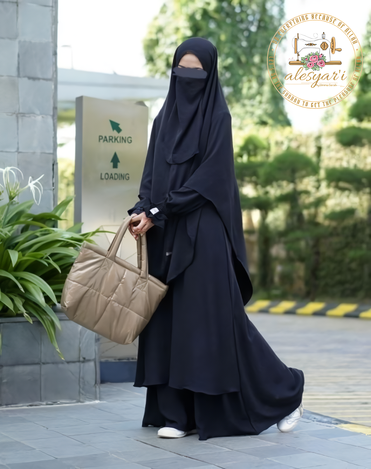 Alesyari Shop I Graceful Crinkle Fabric Abaya Set with Jumbo Khimar and Free Niqab