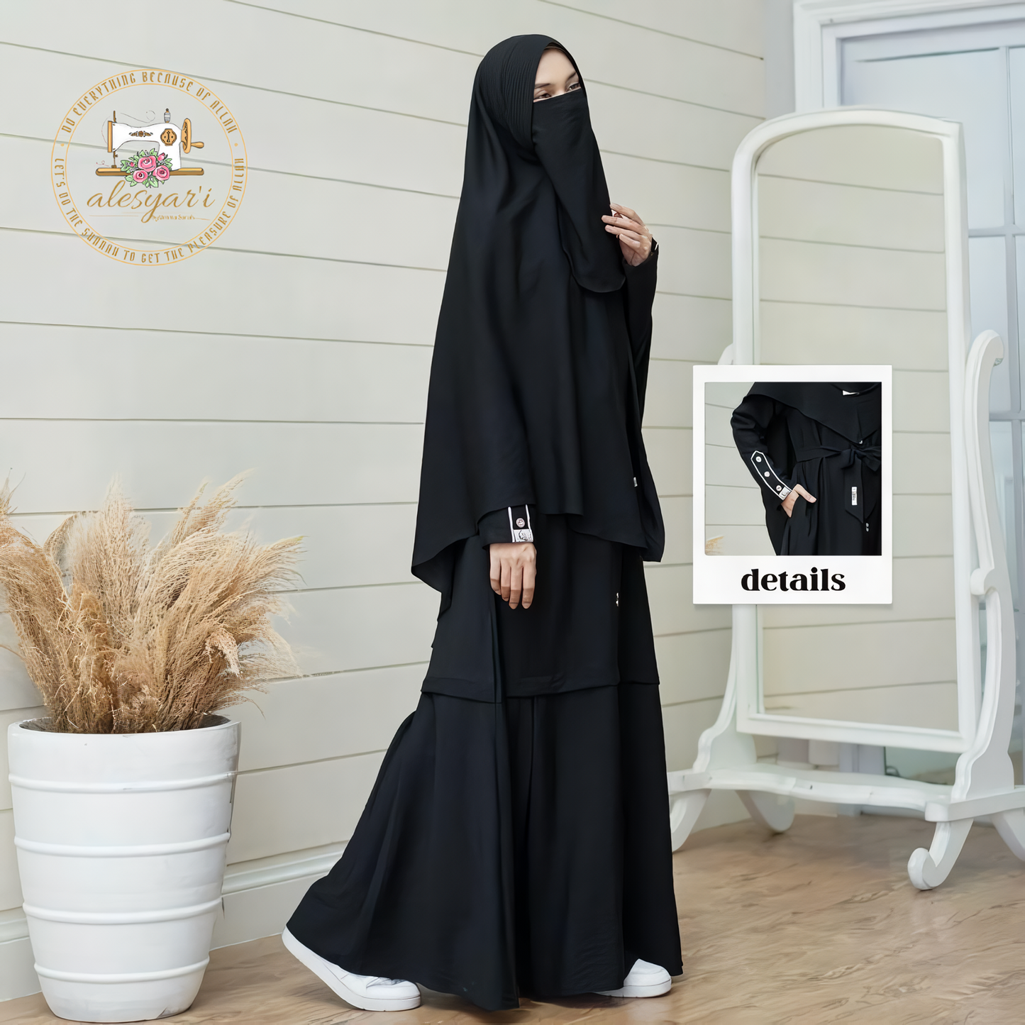 Alesyari Shop I Eid Muslim Women's 2-Piece Set: Long Abaya Dress with Khimar, Prayer Hijab, and Ramadan Kaftan Jumbo Veil Set