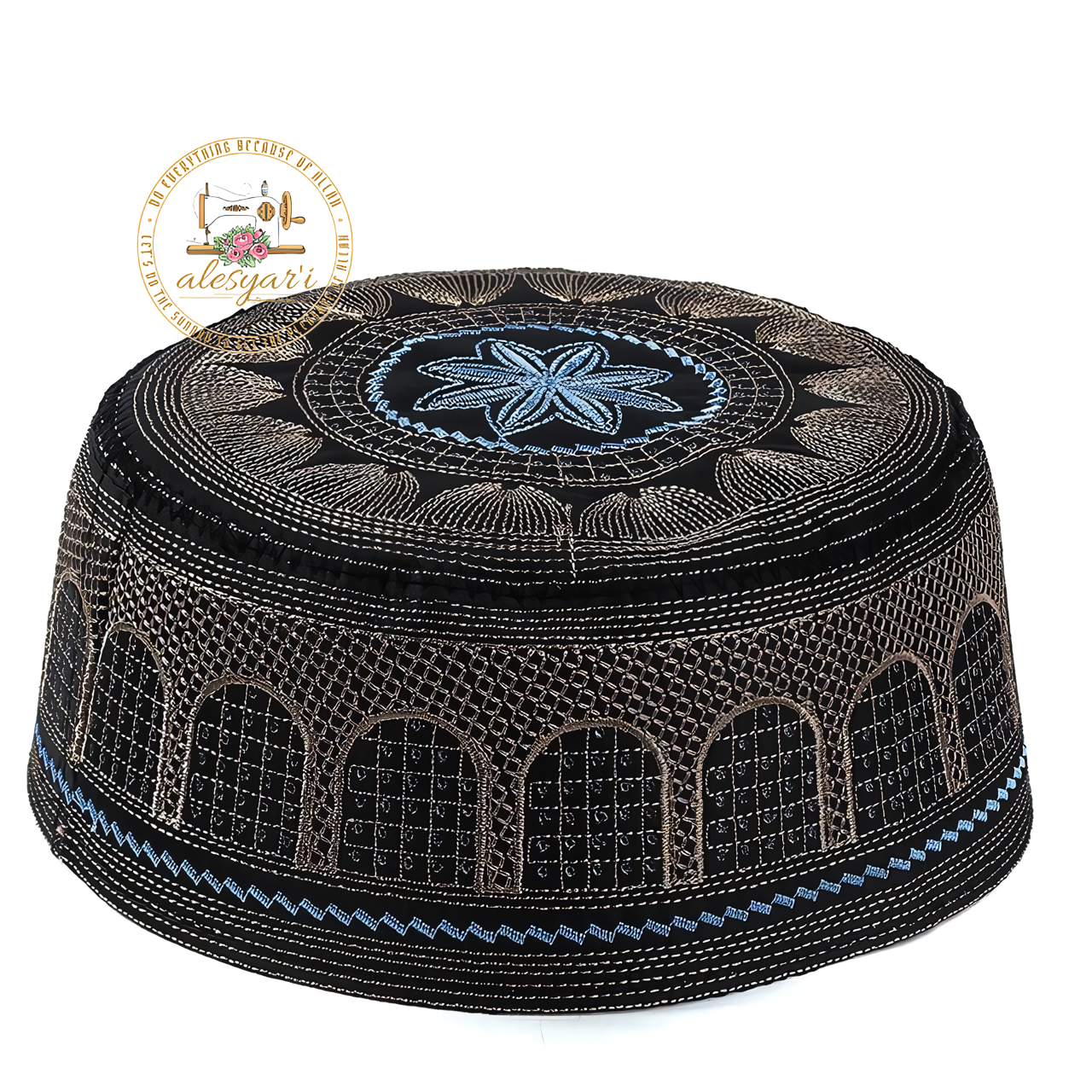 Alesyari Shop I Artfully Stitched: Islamic Men's Prayer Cap - Enhance Your Muslim Worship Experience