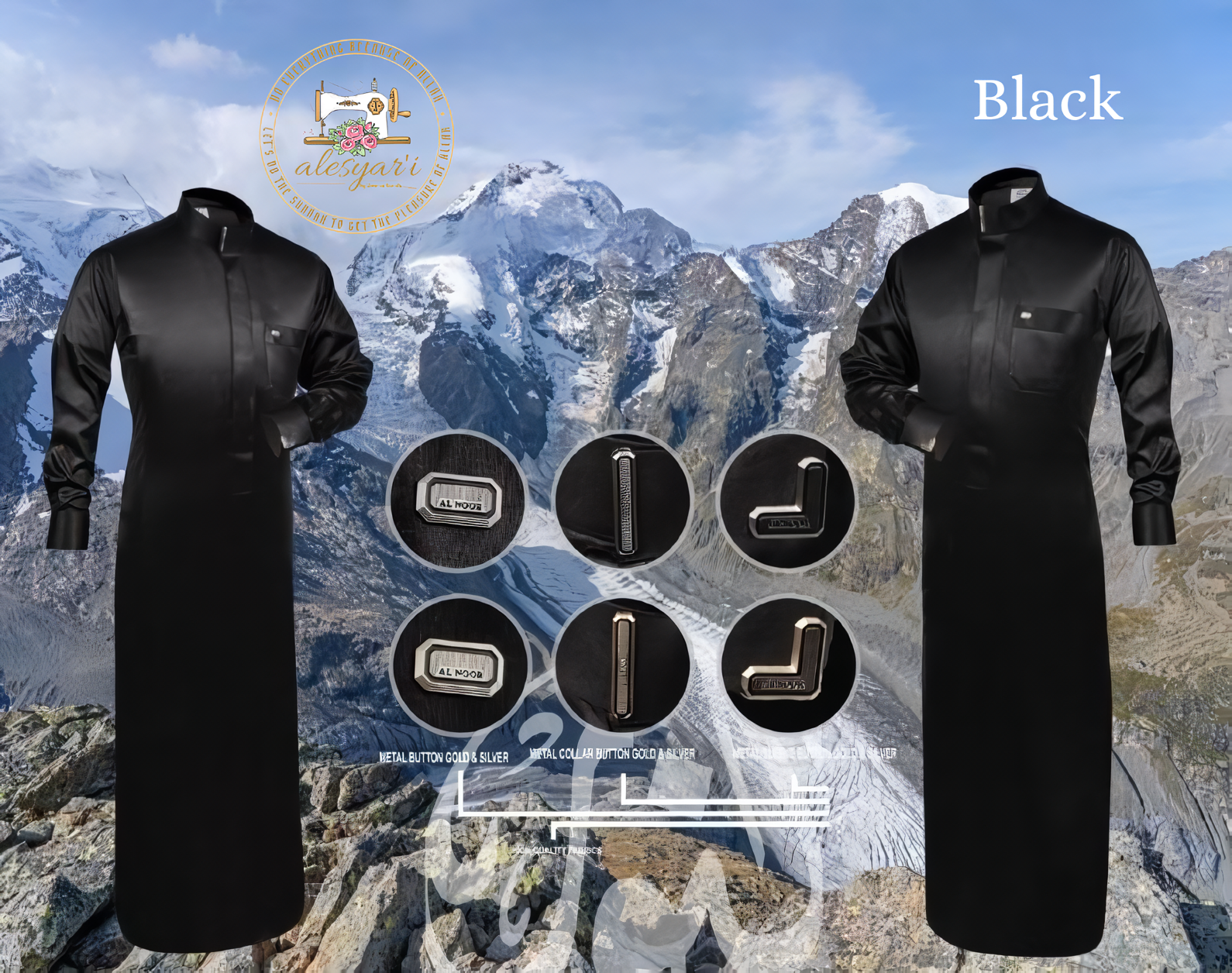 Alesyari Shop I Men's Premium Robe Elegantly Crafted with Cuffs and Non-Cuffs in Luxurious Polyester, Imported Buttons, Available in White and Black