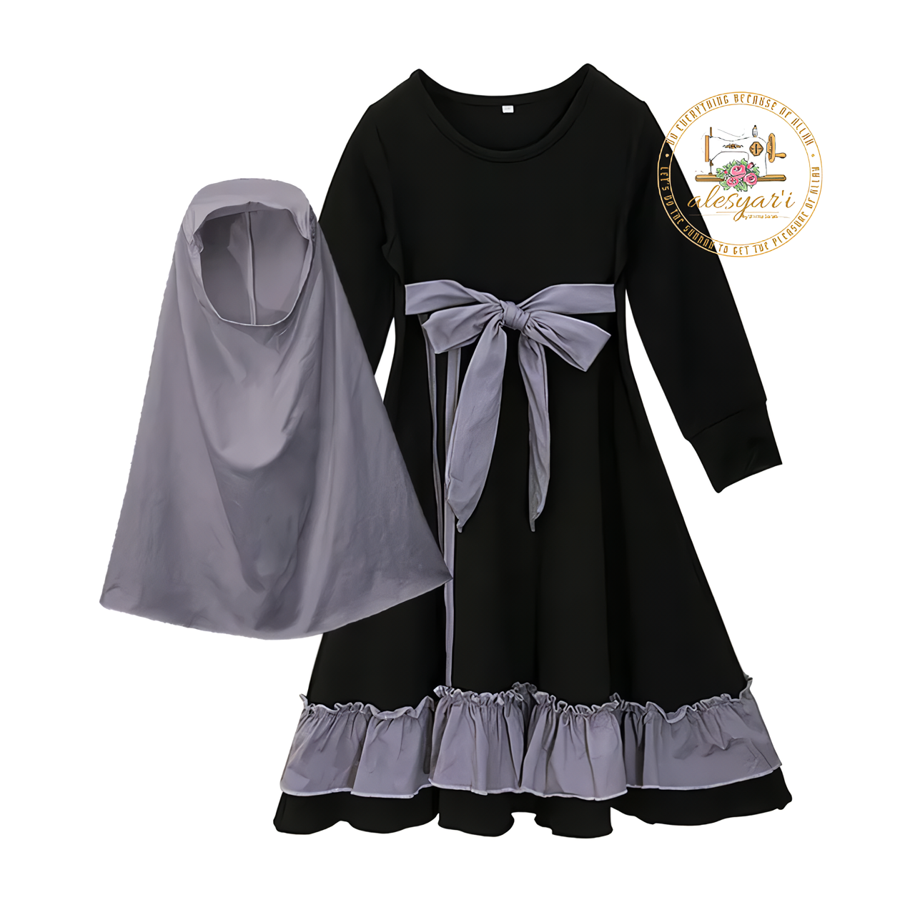 Alesyari Shop I 2-Piece Collection for Muslim Children – Girls' Prayer Dress and Hijab Abaya, Kids' Long Robe with Headscarf