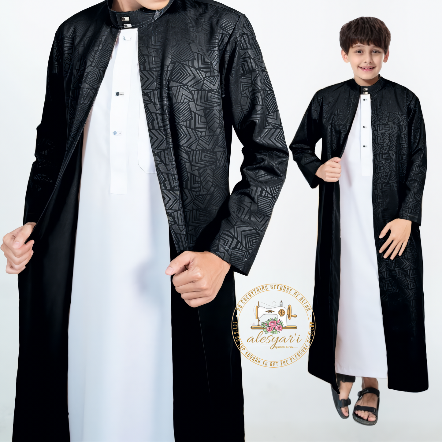 Alesyari Shop I Premium Luxury Boys Abaya Stylish Long-Sleeve Cotton Embossed Gown