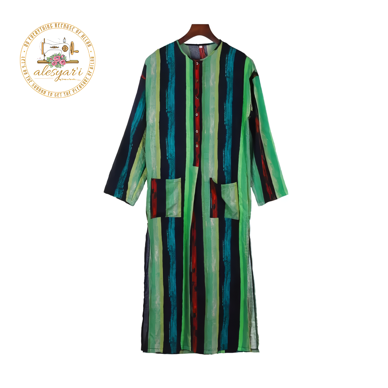 Alesyari Shop I Mens Islamic 2024 Jubba Thobe Long Sleeve, Solid Pockets,  Abaya Dress Classic Muslim Kaftan for Discerning Gentlemen