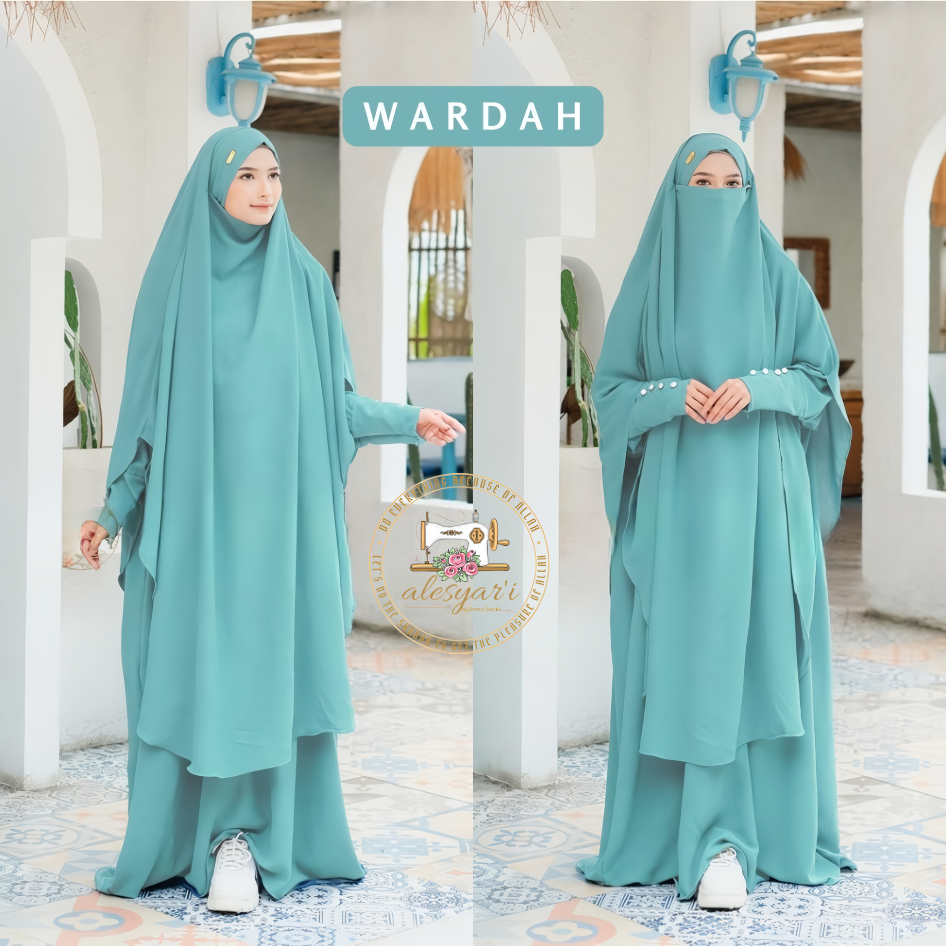 Alesyari Shop I Sacred Pilgrimage Attire 2024 Umrah and Hajj Abaya Set with Long French Khimar