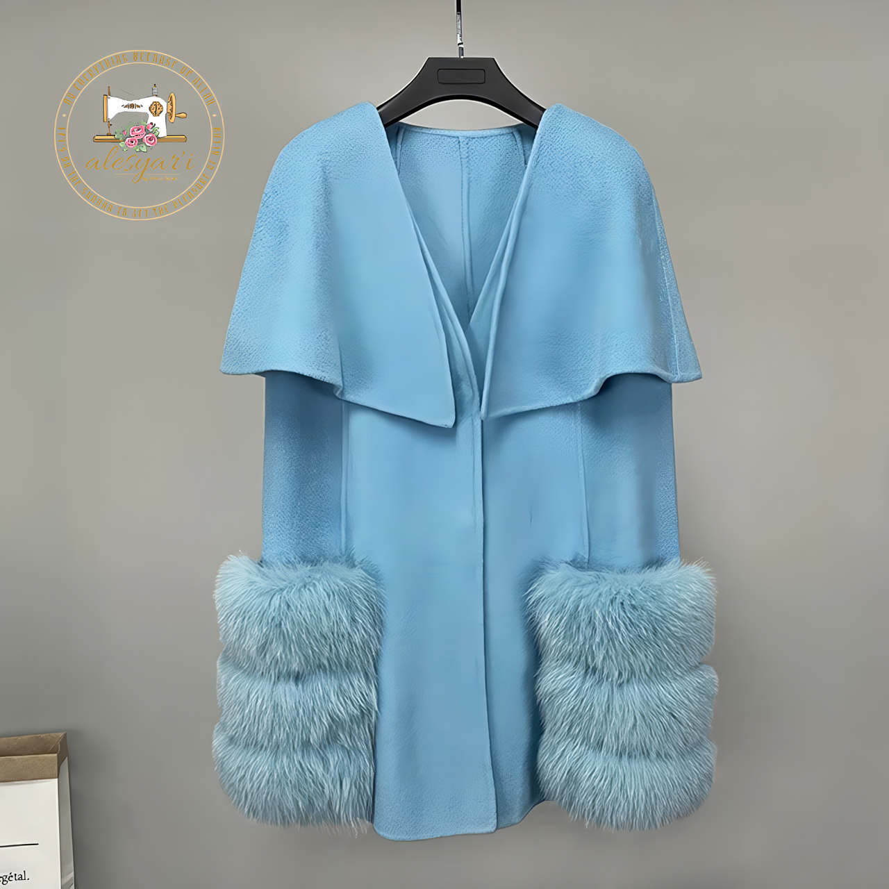 Alesyari Shop I Luxurious Womens Real Wool Cashmere Fur Vest with Stunning Long Fox Fur Overcoats