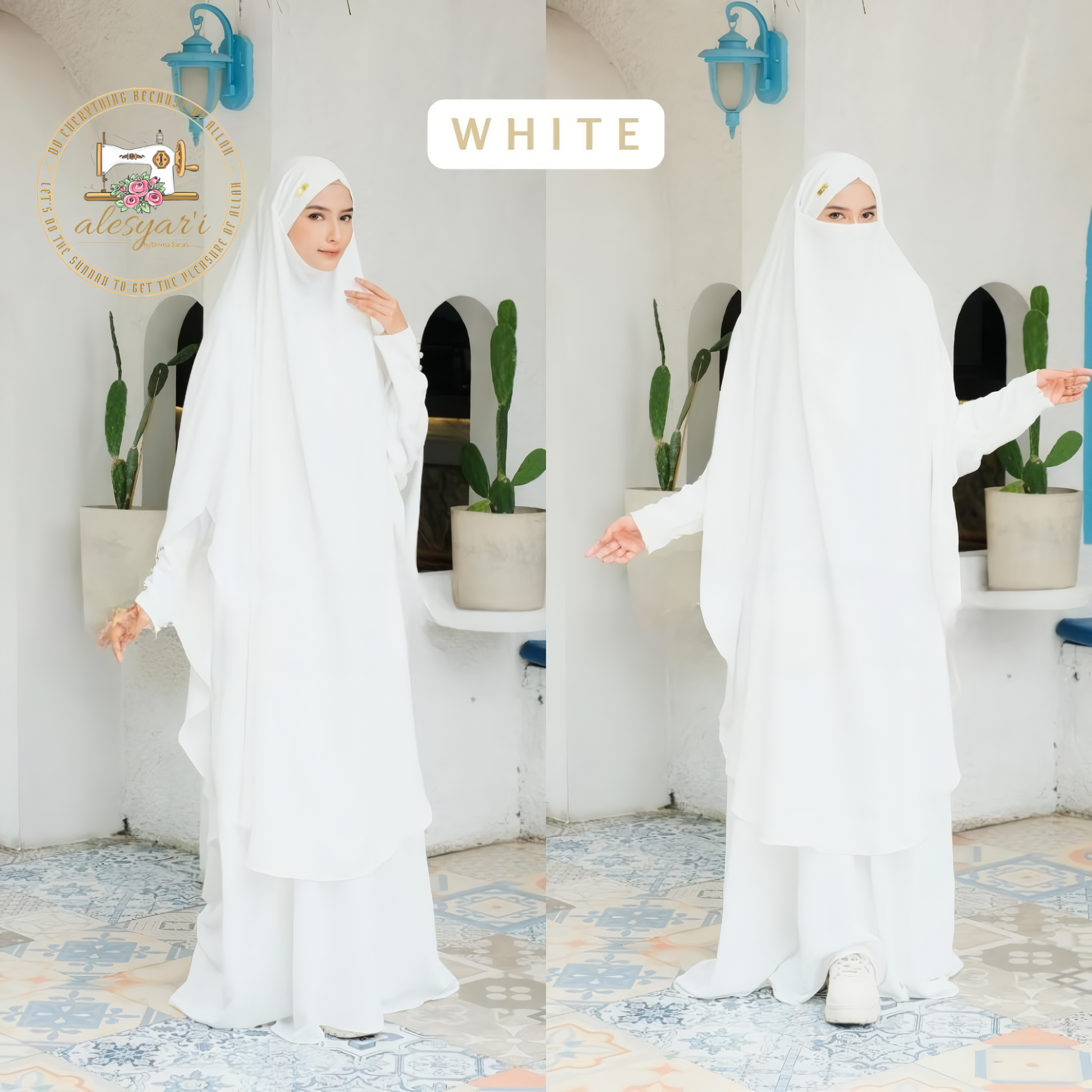 Alesyari Shop I Sacred Pilgrimage Attire 2024 Umrah and Hajj Abaya Set with Long French Khimar