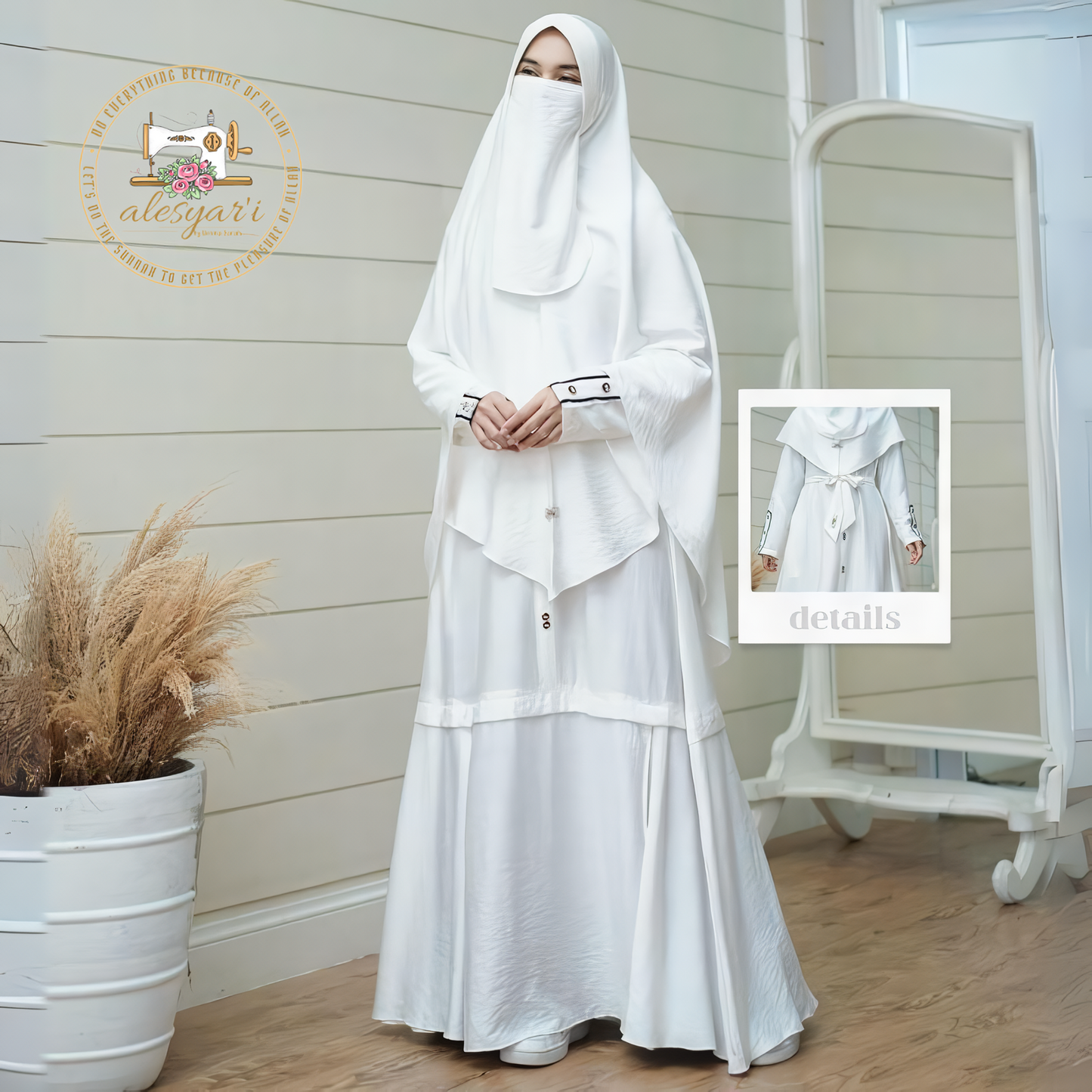 Eid Muslim Women's 2-Piece Set: Long Abaya Dress with Khimar, Prayer Hijab, and Ramadan Kaftan Jumbo Veil Set