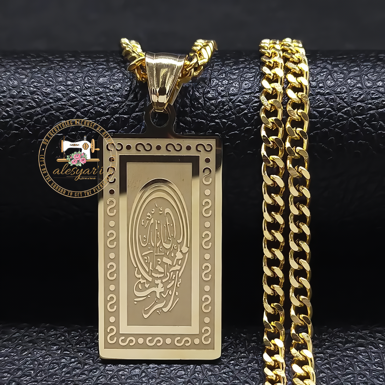 Alesyari Shop I Exquisite Stainless Steel Arabic Quran Necklace: Elegant Islamic Jewelry for Men, a Symbol of Faith in Allah